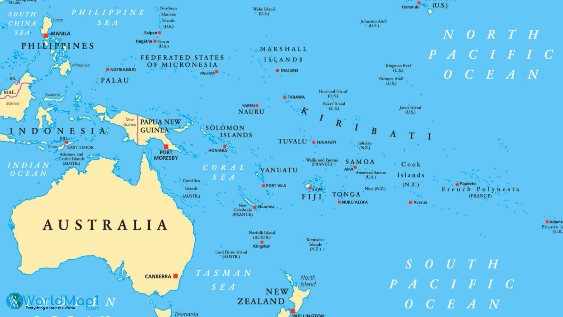 High Resolution Australia and Oceania political map