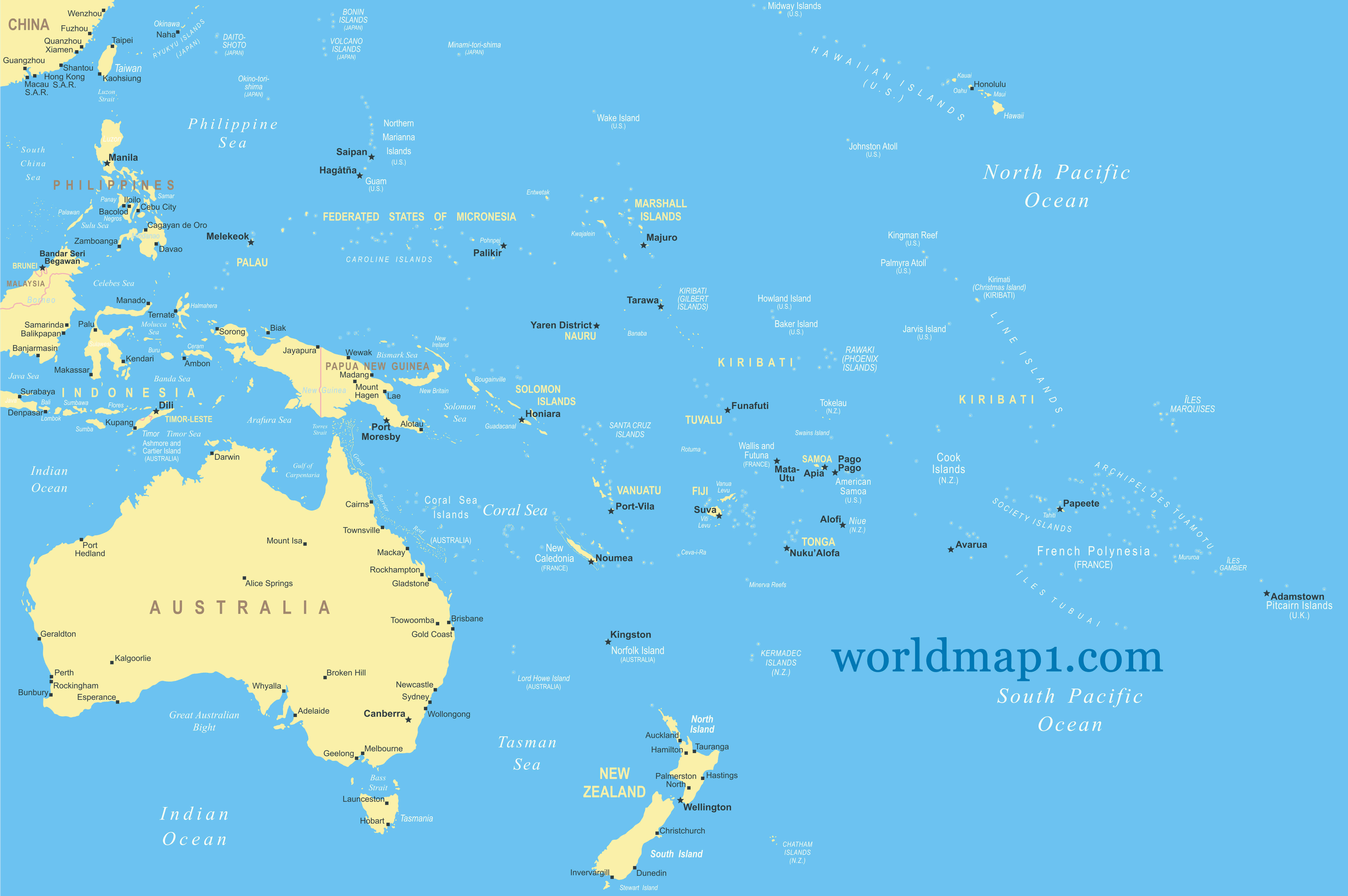 High Resolution Australia Oceania map
