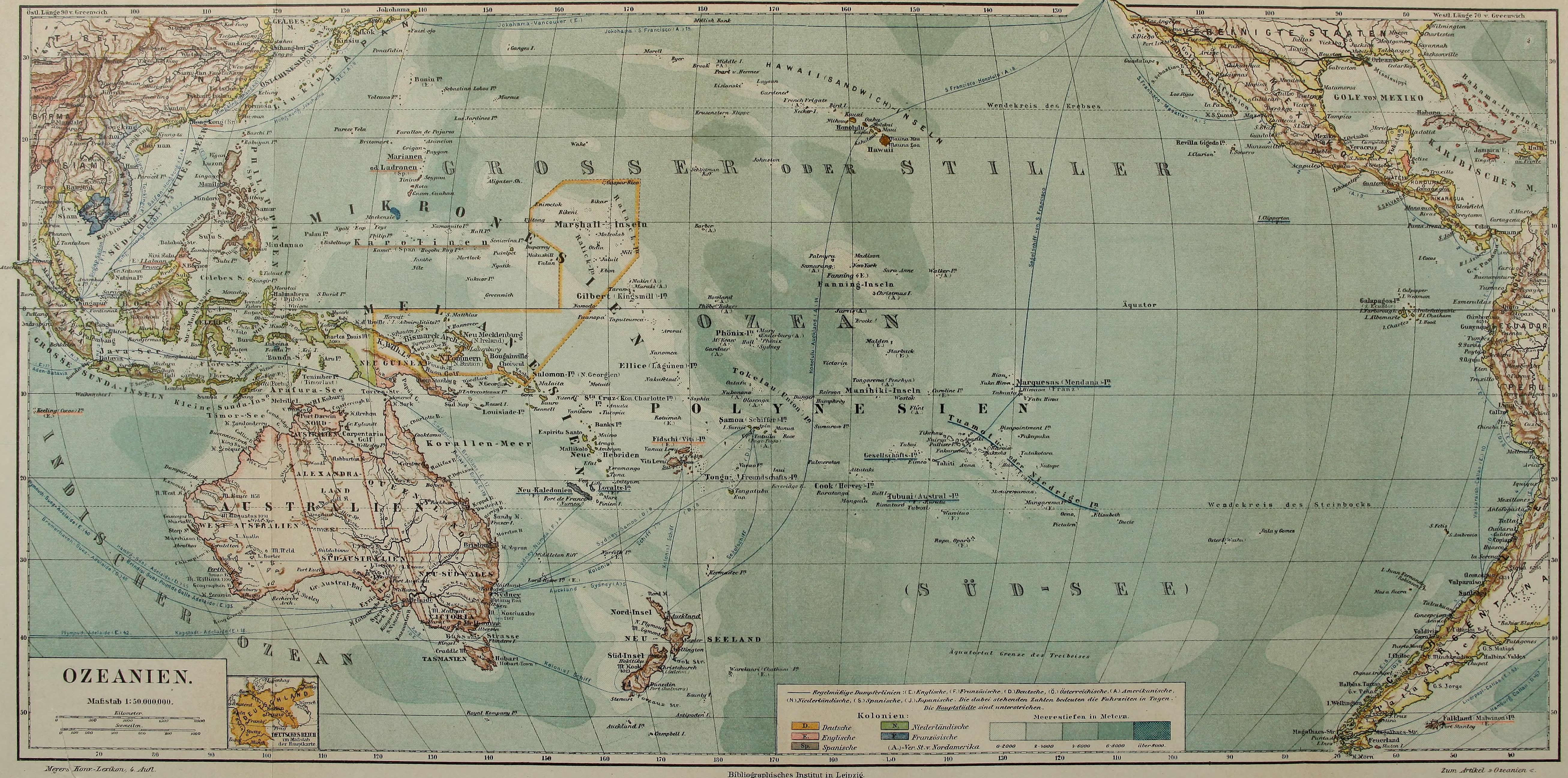 High Resolution german map of Oceania 1884
