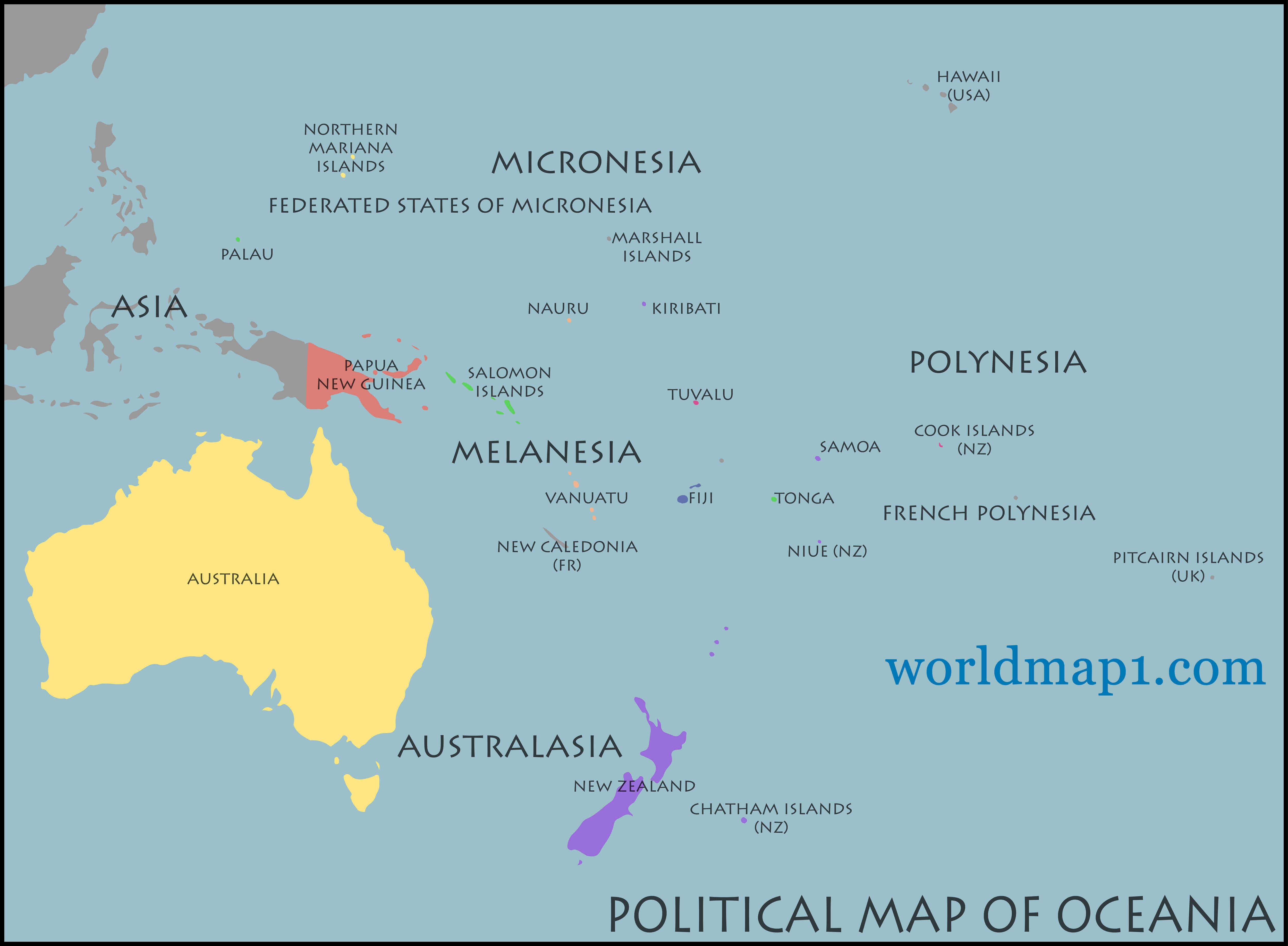High-resolution Oceania countries political map