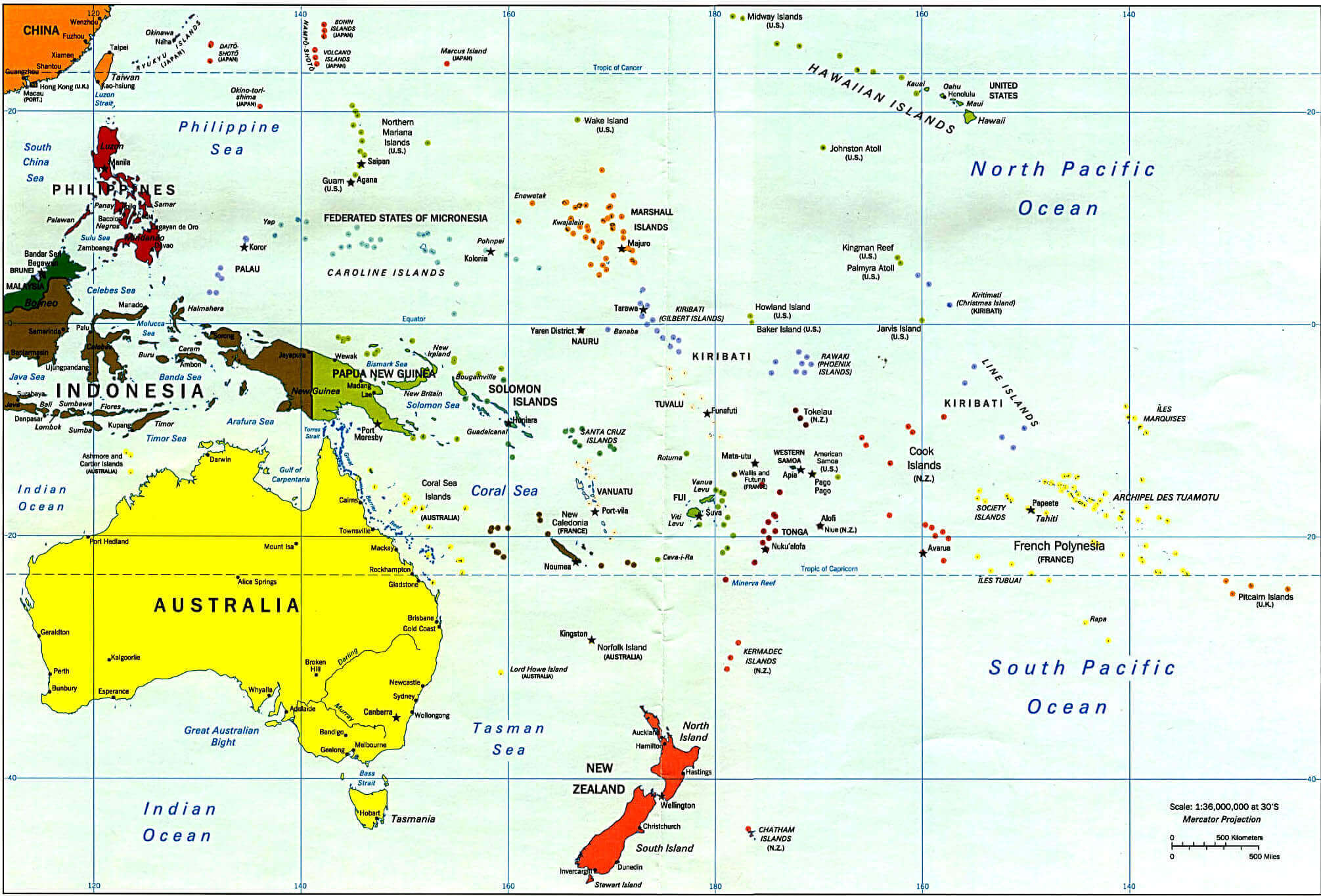 High-resolution Oceania political map