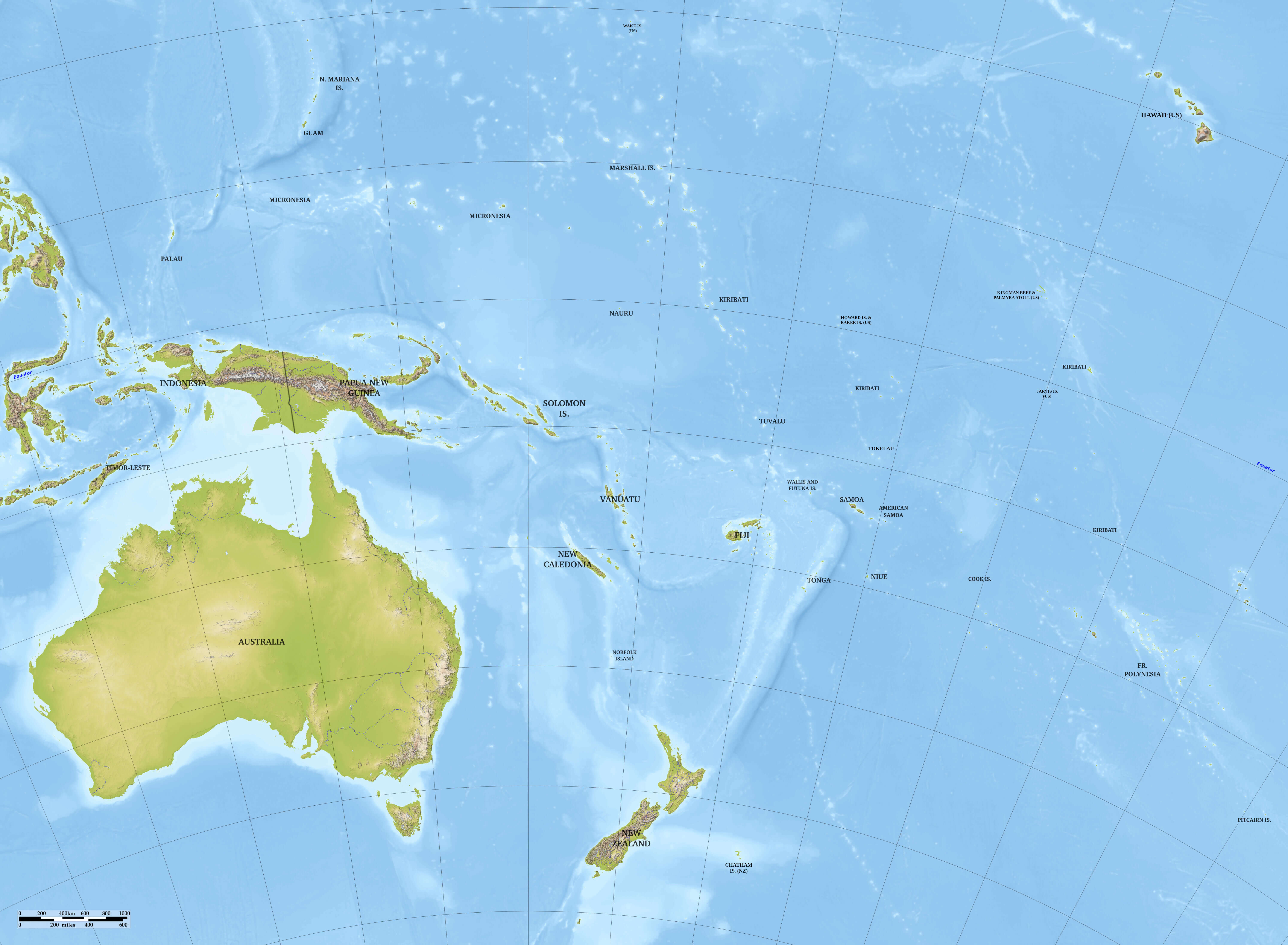 High Resolution relief map of Oceania
