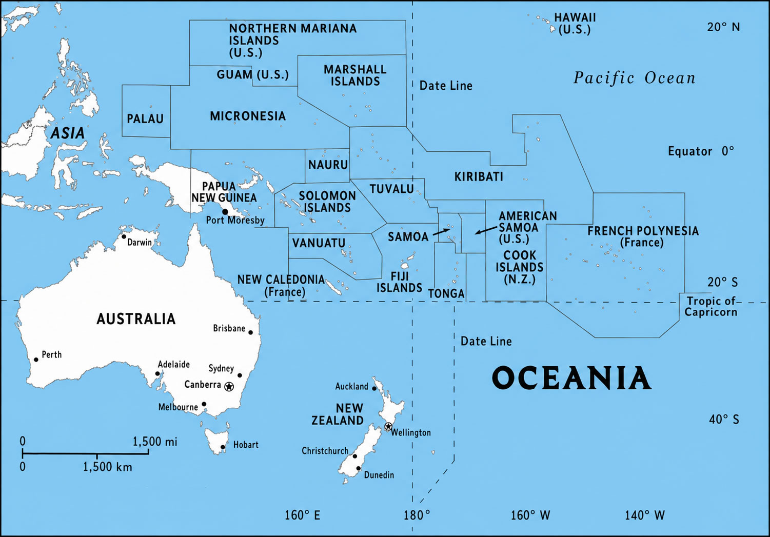 detailed Oceania reference map