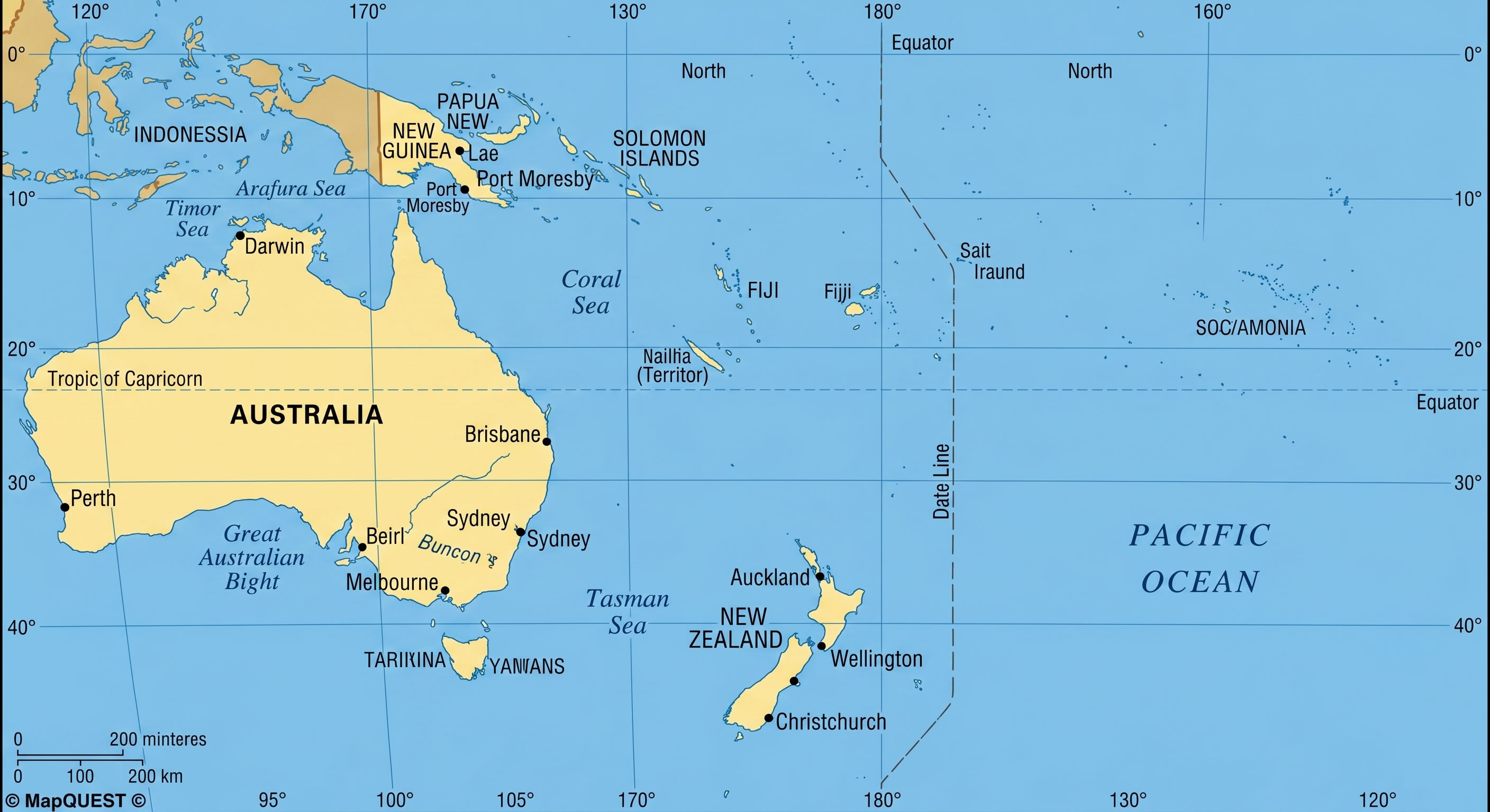 Oceania and Australia map