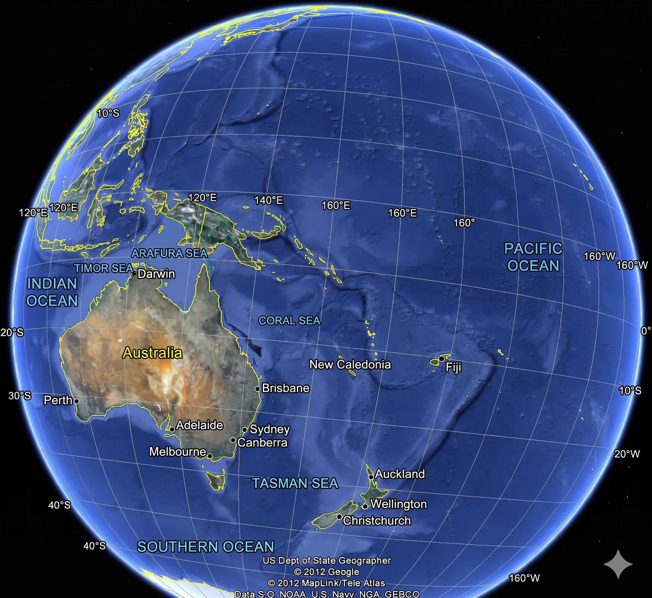 Oceania Globe view map