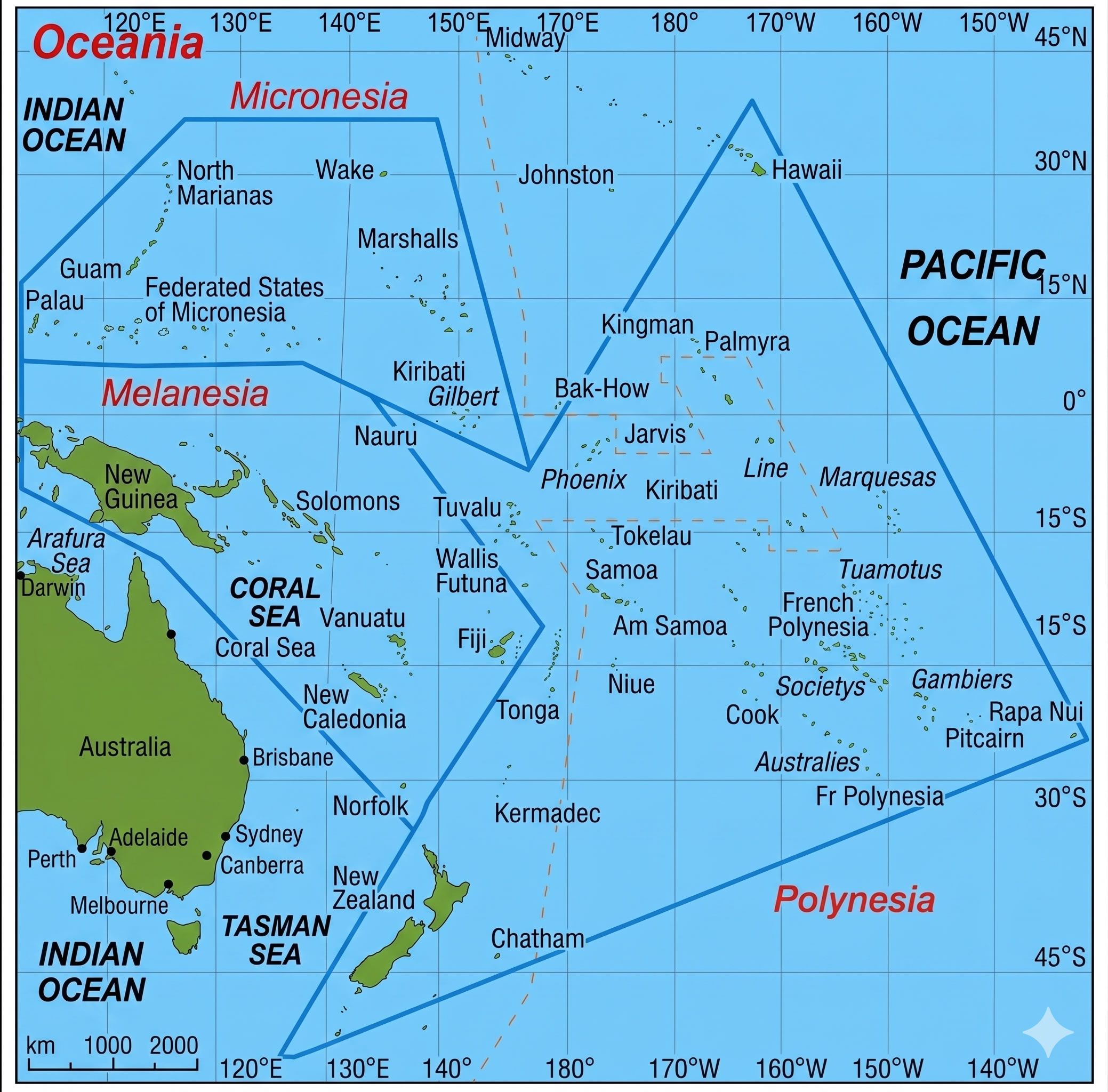 Oceania Islands geographic map