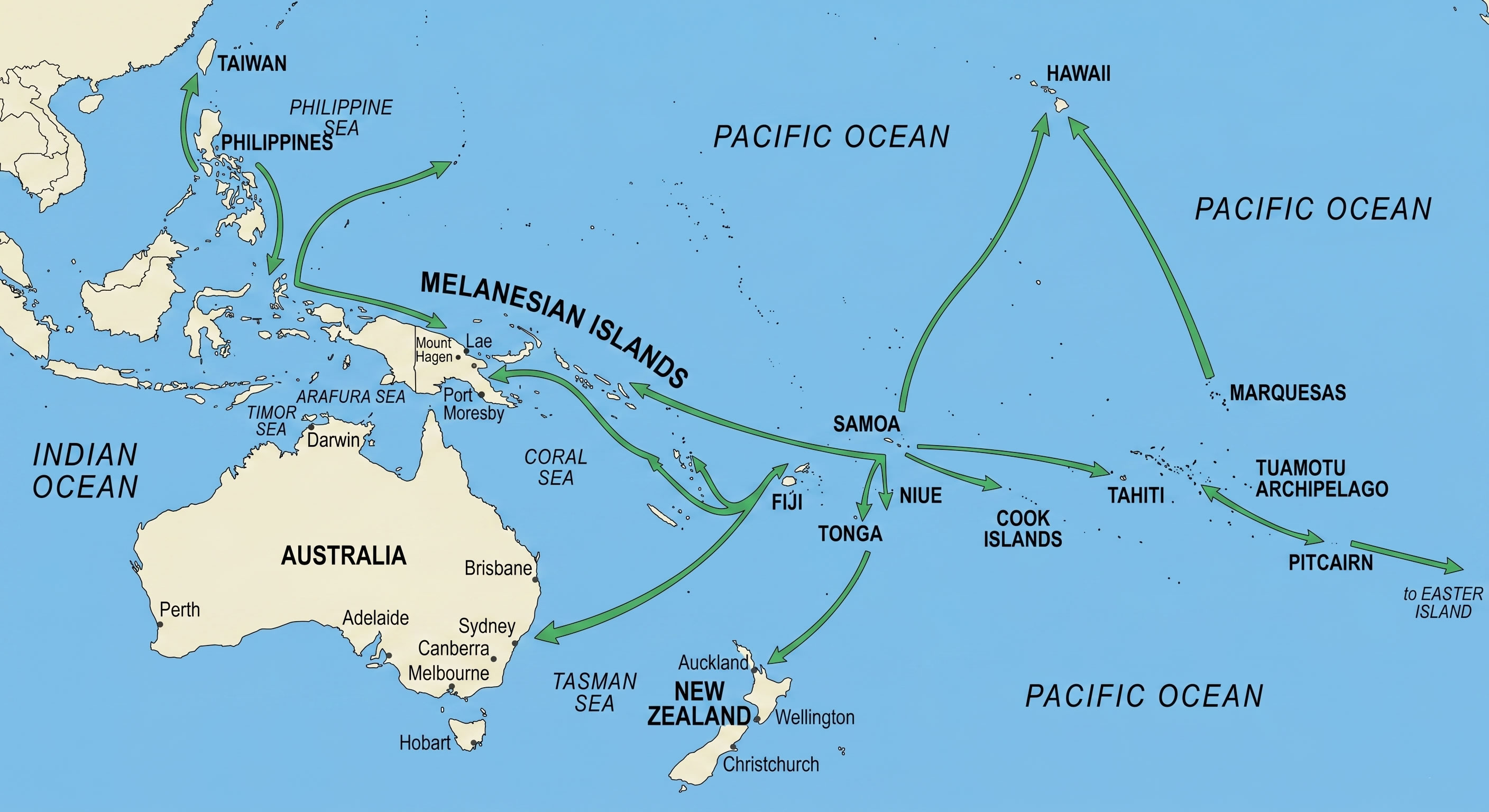 Oceania map with pipelines and shipping routes