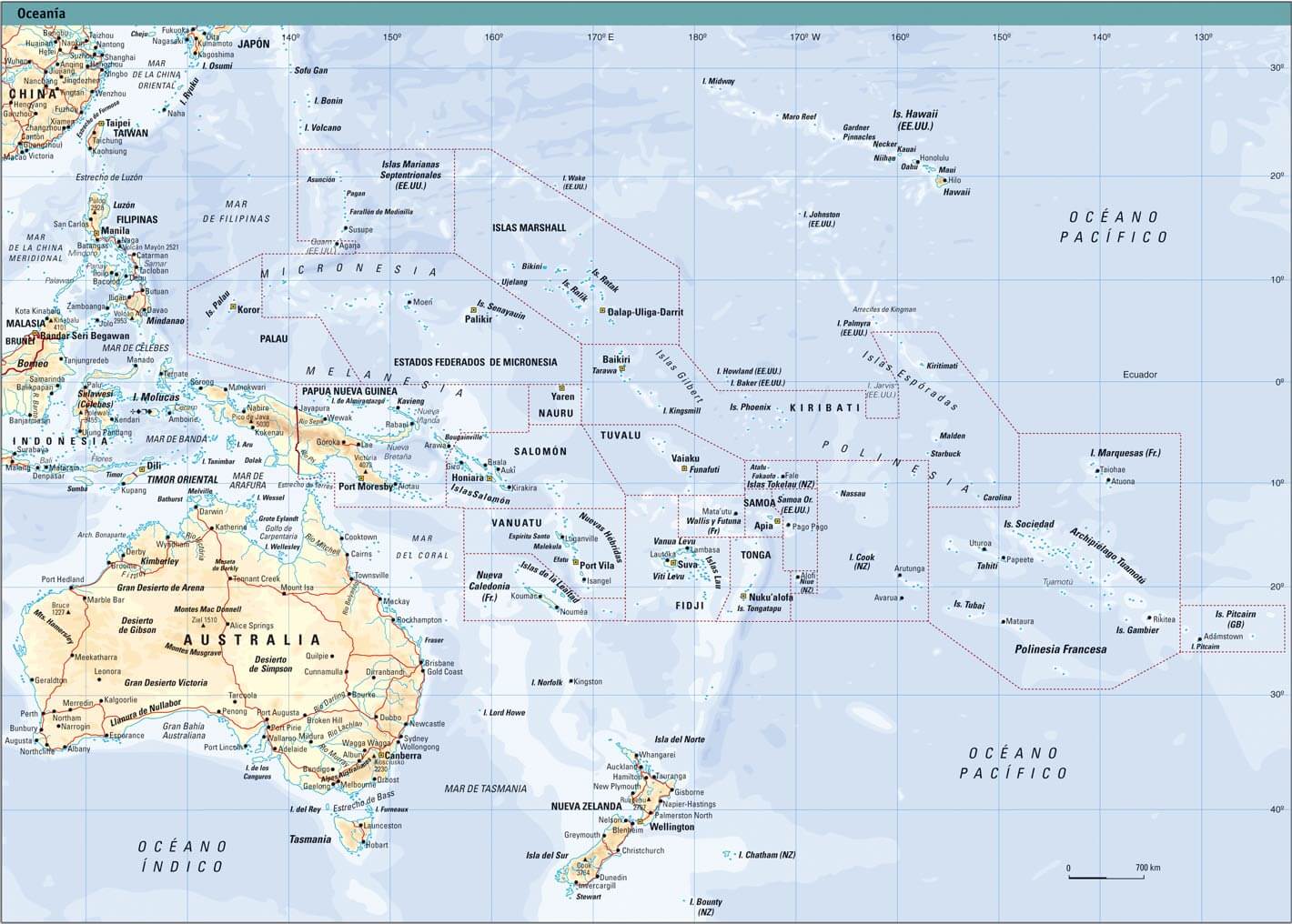 Cceania physical map with countries