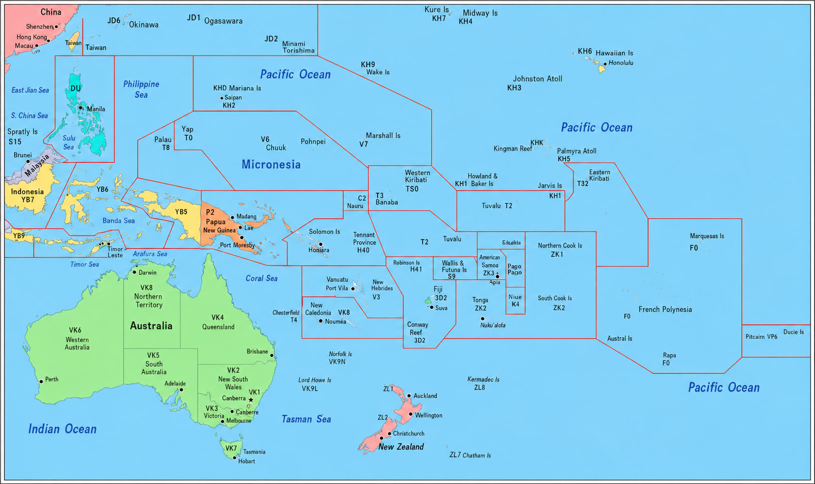 Oceania political boundaries map