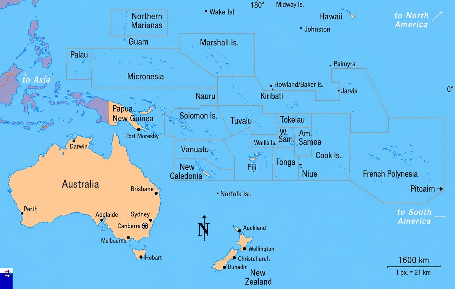 Political map of Oceania