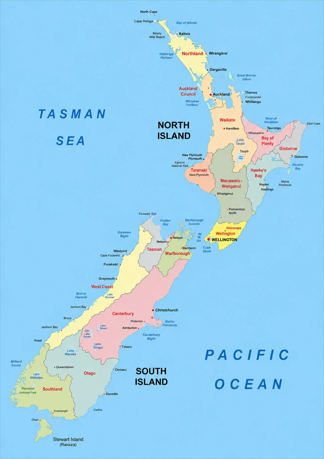 New Zealand administrative divisions map