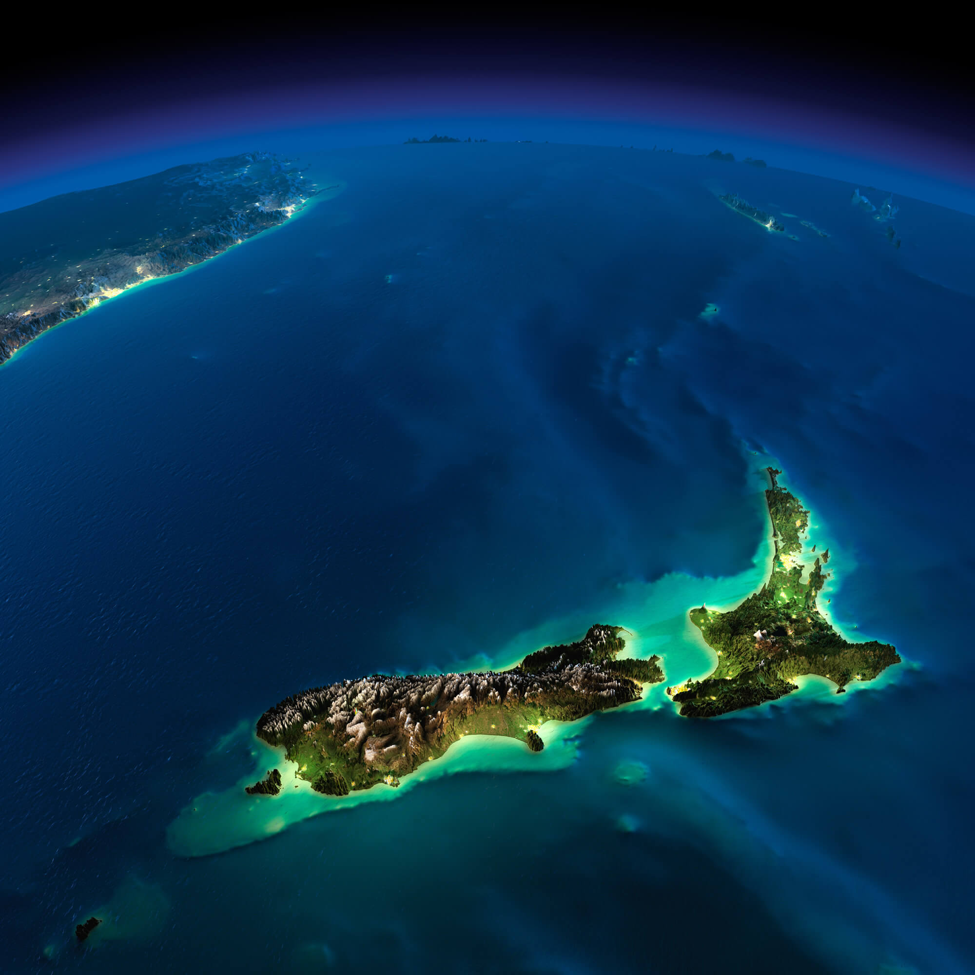 New Zealand and Australia satellite Earth view map