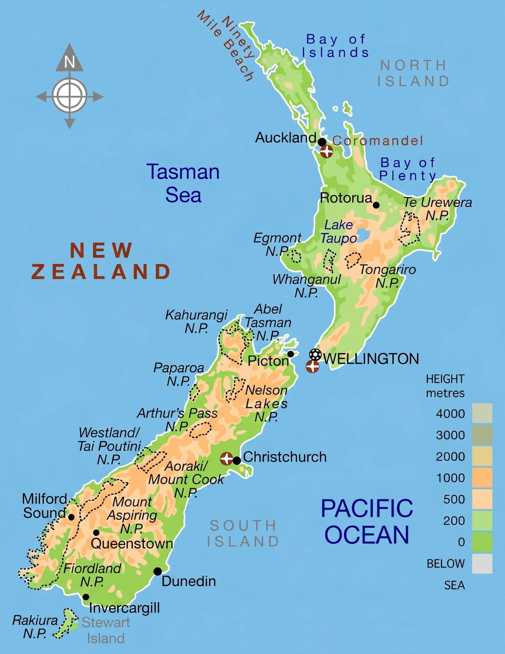 New Zealand detailed terrain map