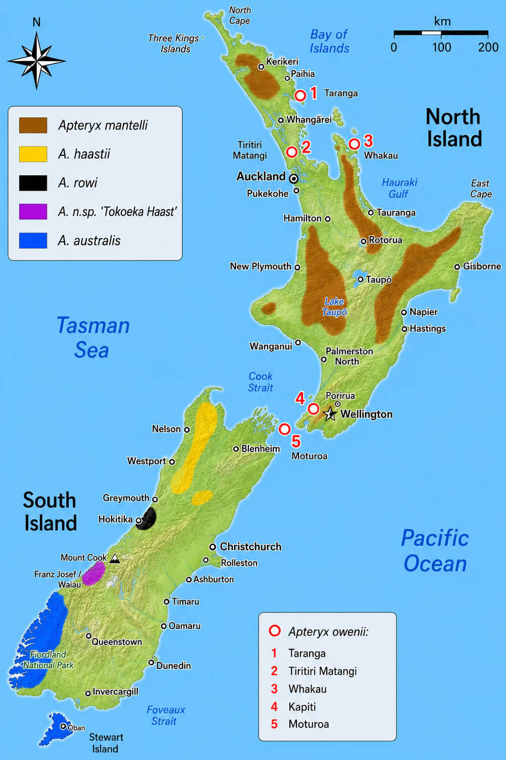 New Zealand kiwi distribution map