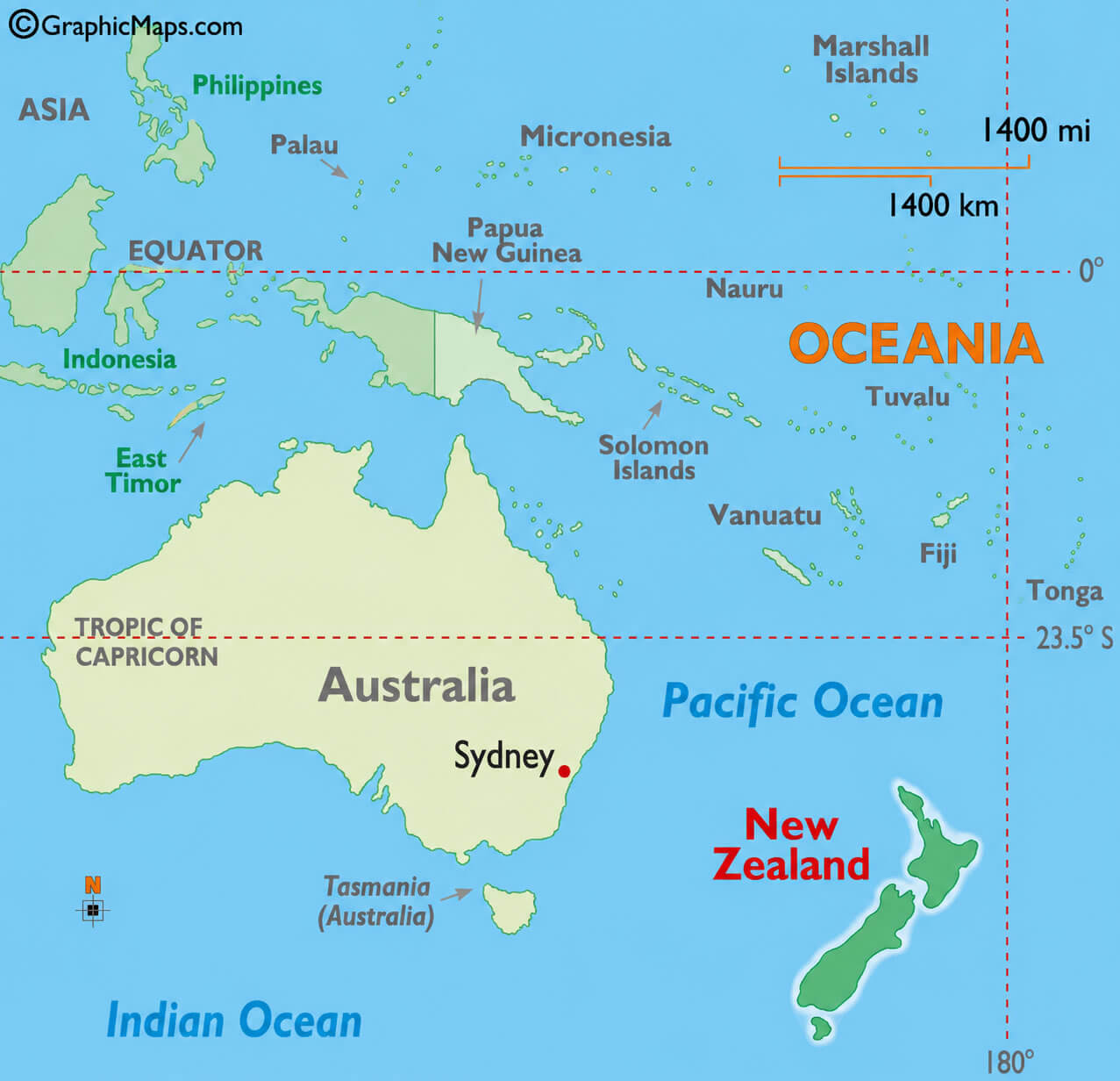 New Zealand location in Oceania map with Australia