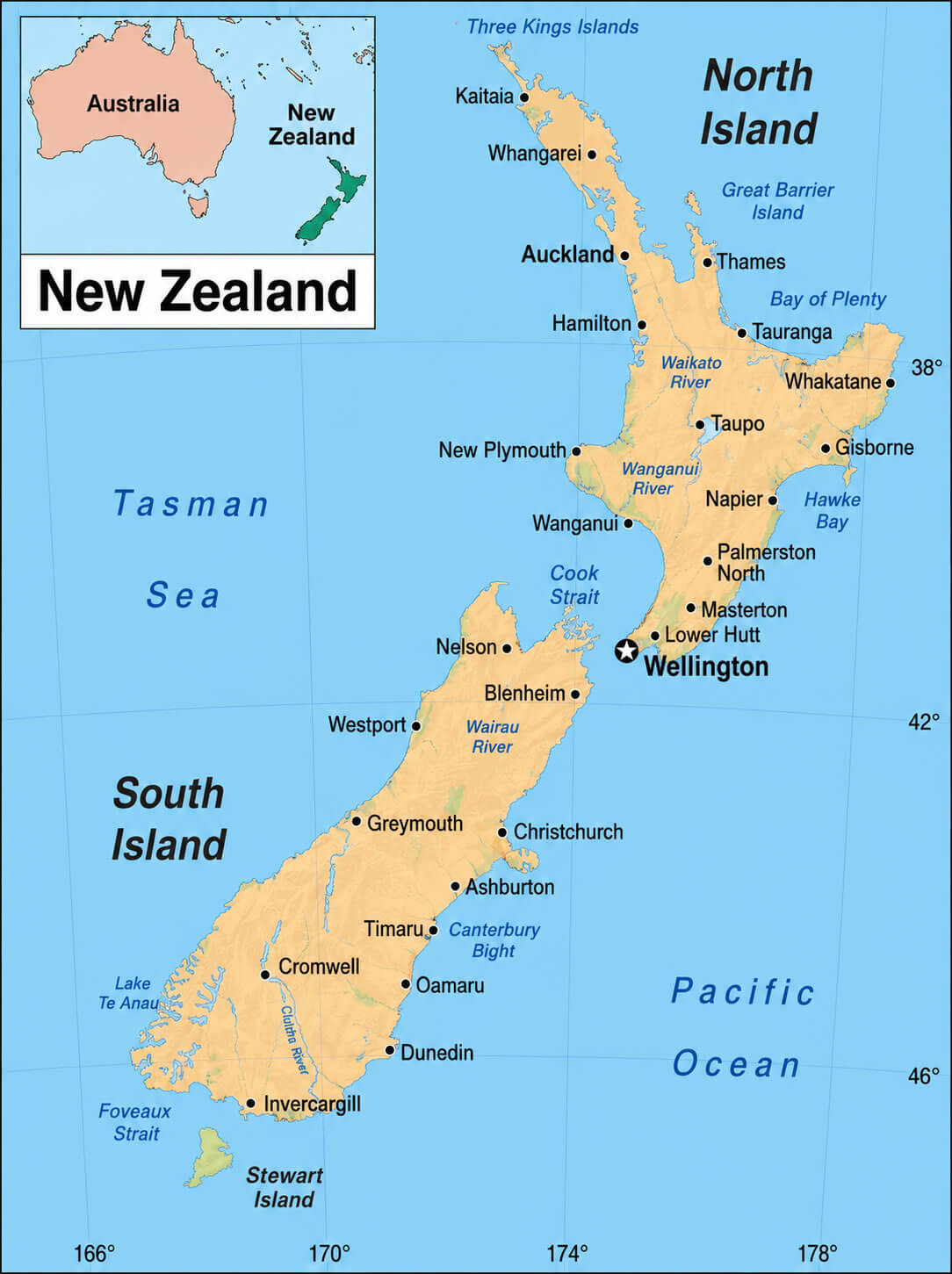 New Zealand political map with regions