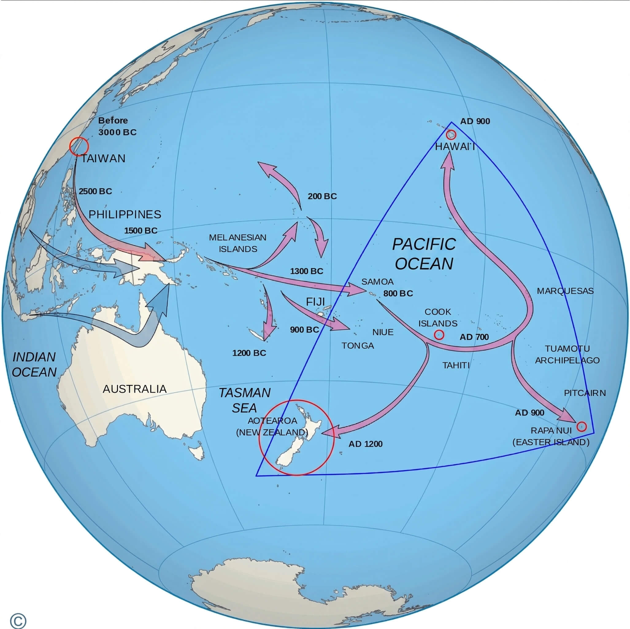 New Zealand Polynesian migration routes map