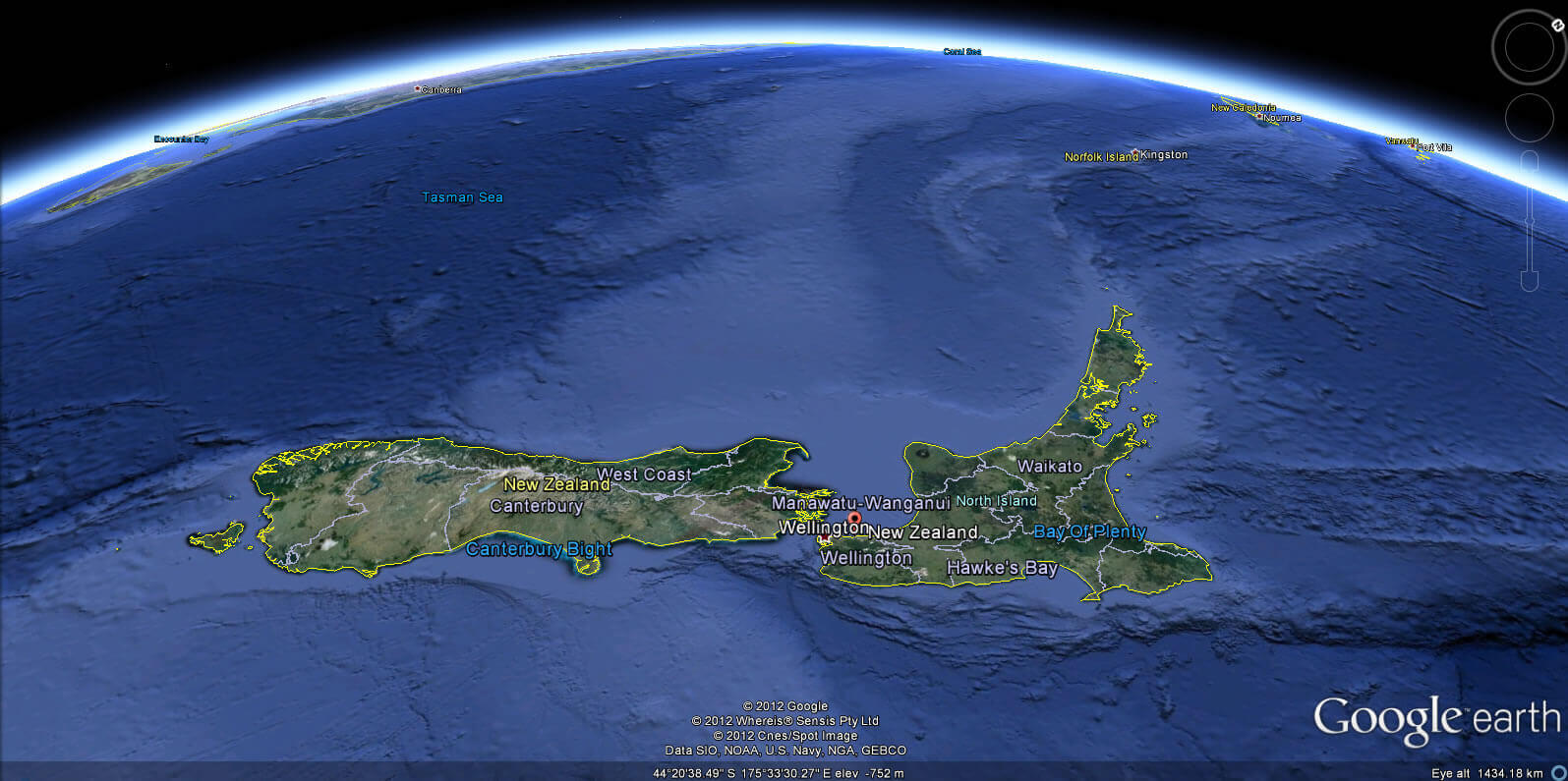 New Zealand satellite Earth view map