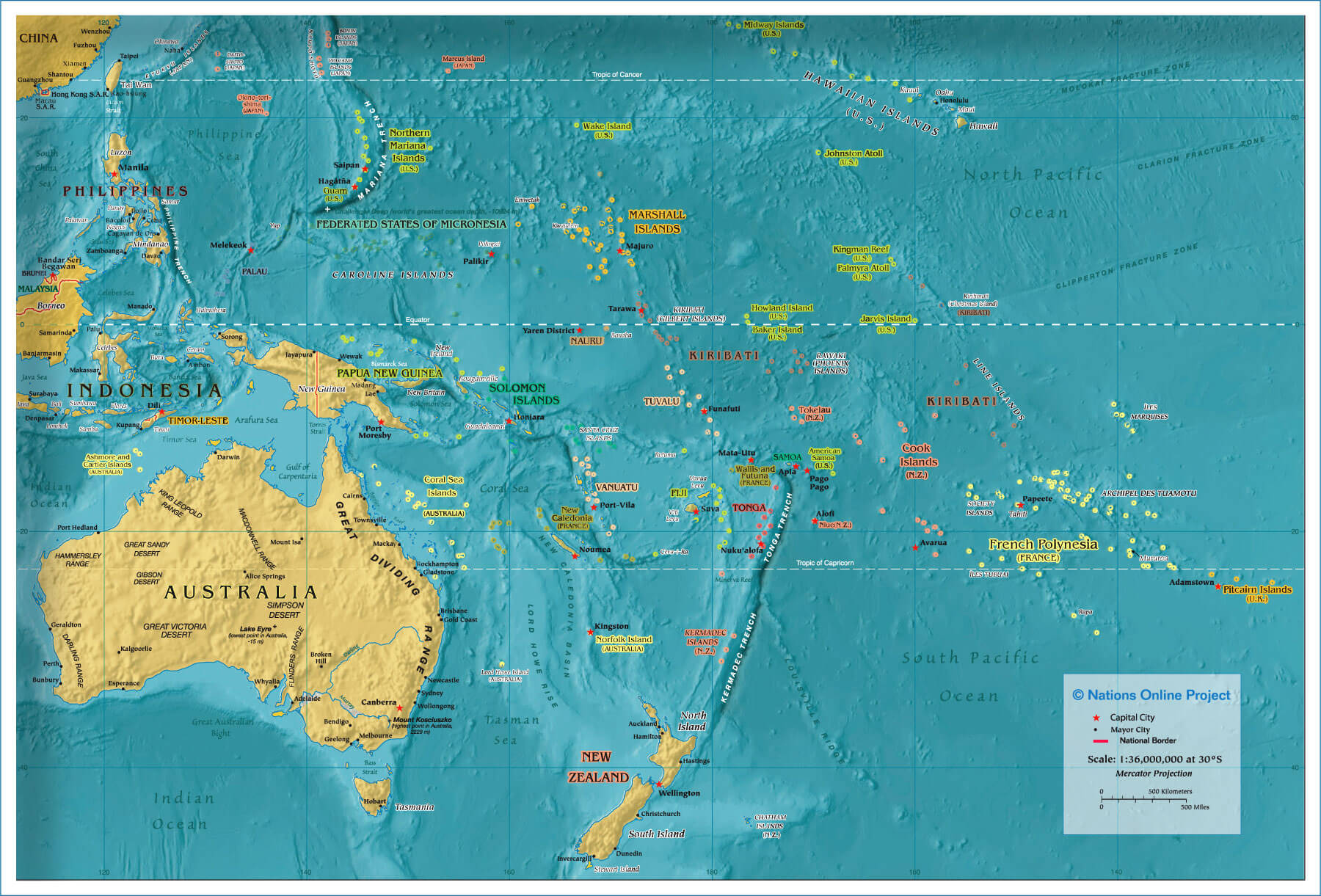 Oceania and Australia map