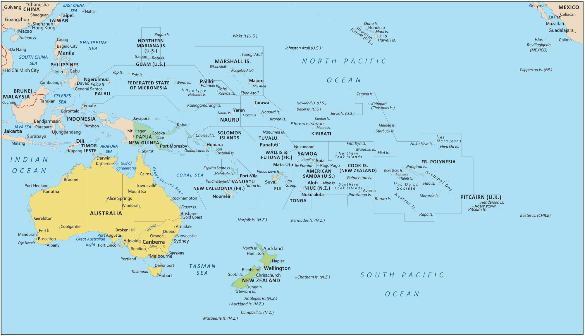 Oceania Australia and Pacific islands map
