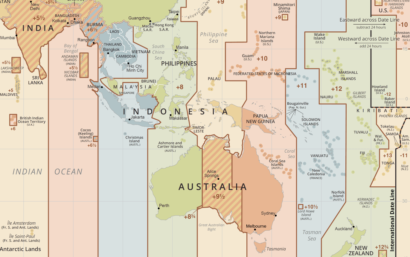 Oceania time zone map