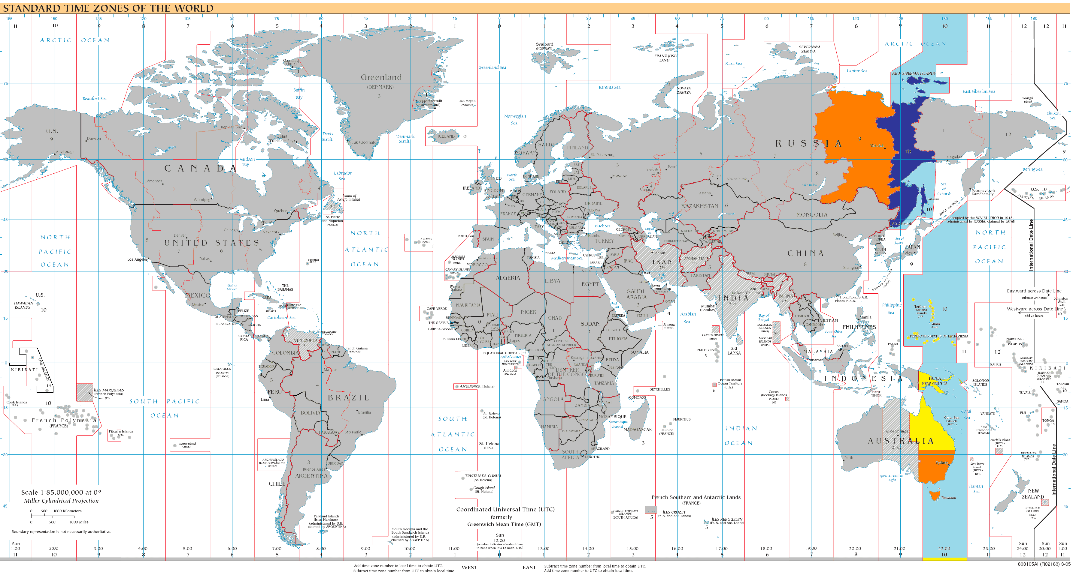 Oceania time zones map with UTC 10