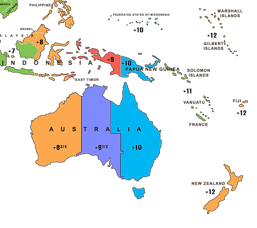 Oceania time zones map
