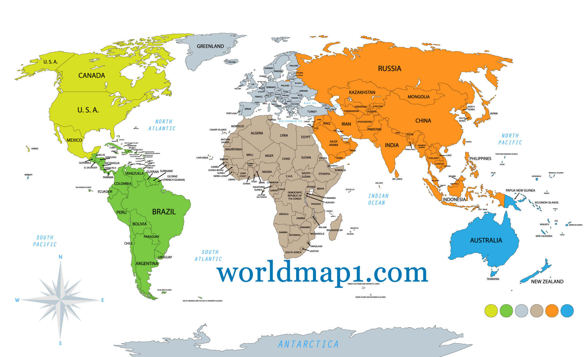 Political map of the world and Oceania