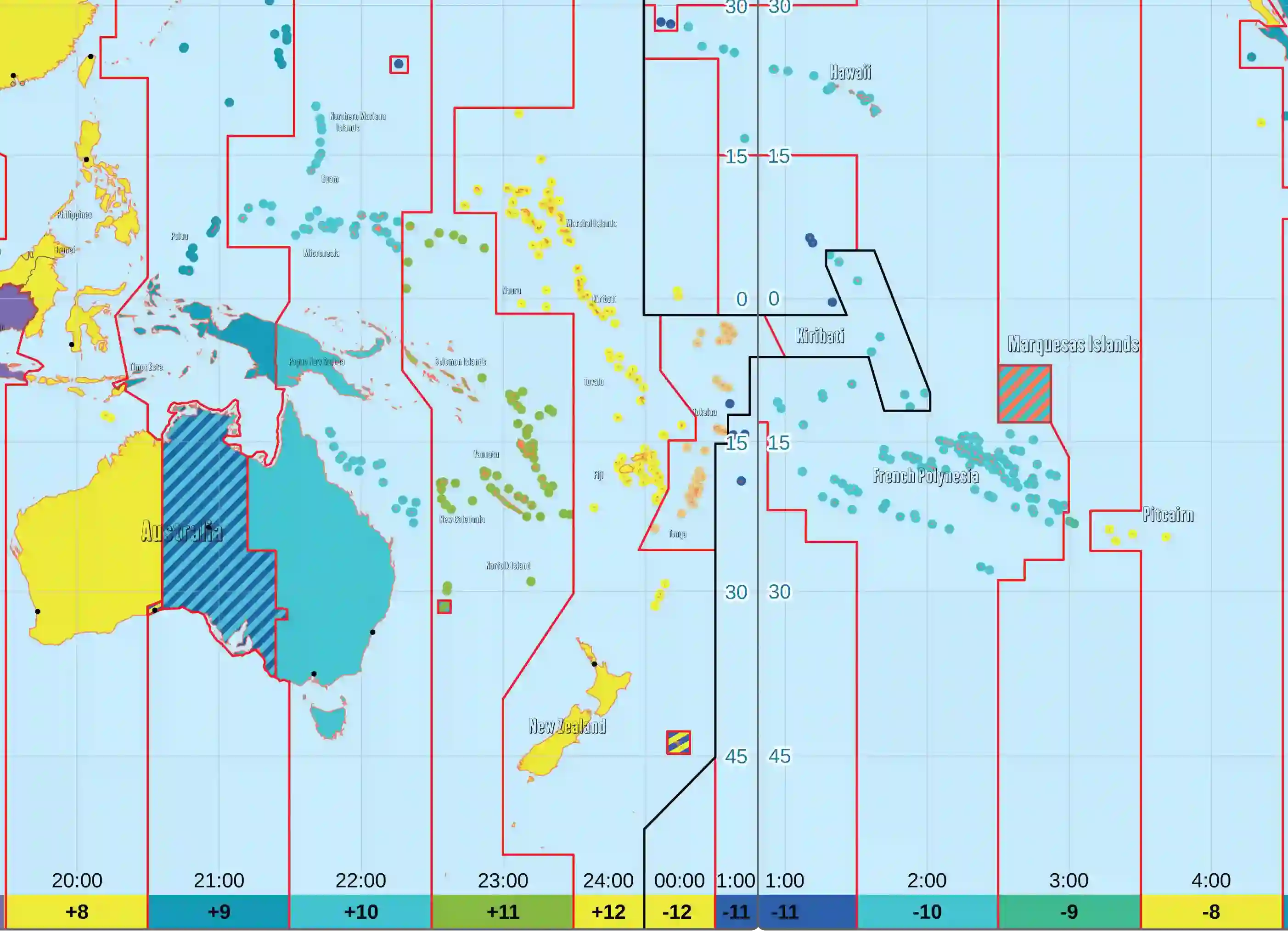 Time zone map of Oceania