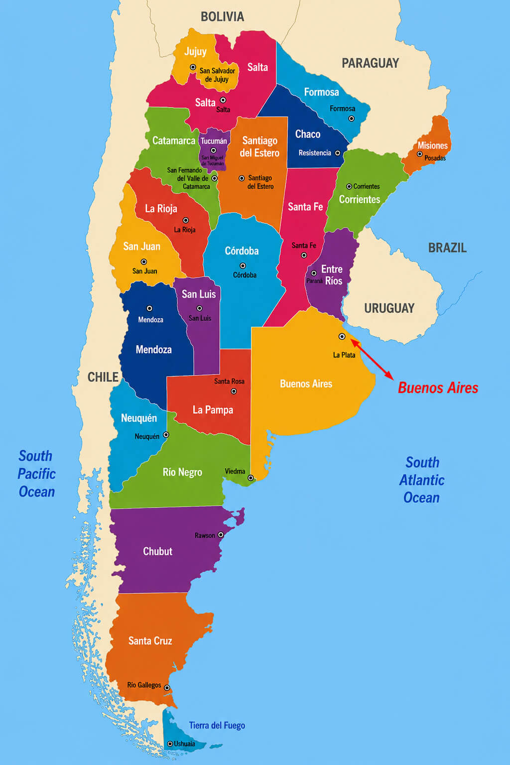 Argentina provinces map with Buenos Aires