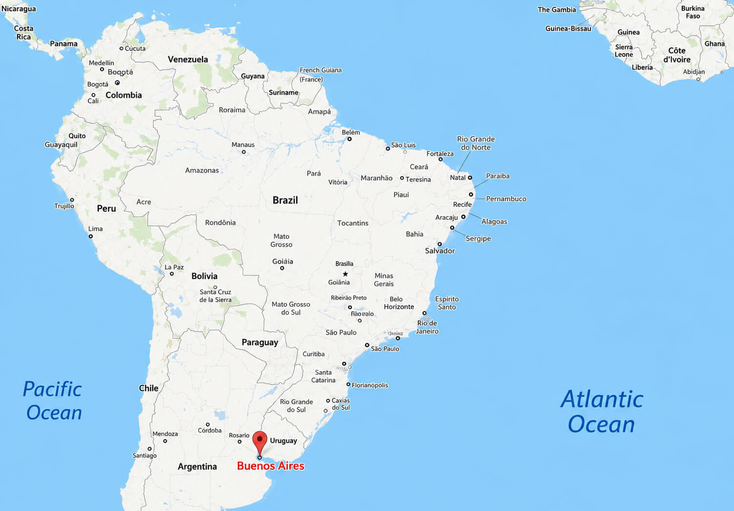 Buenos Aires location on South America map