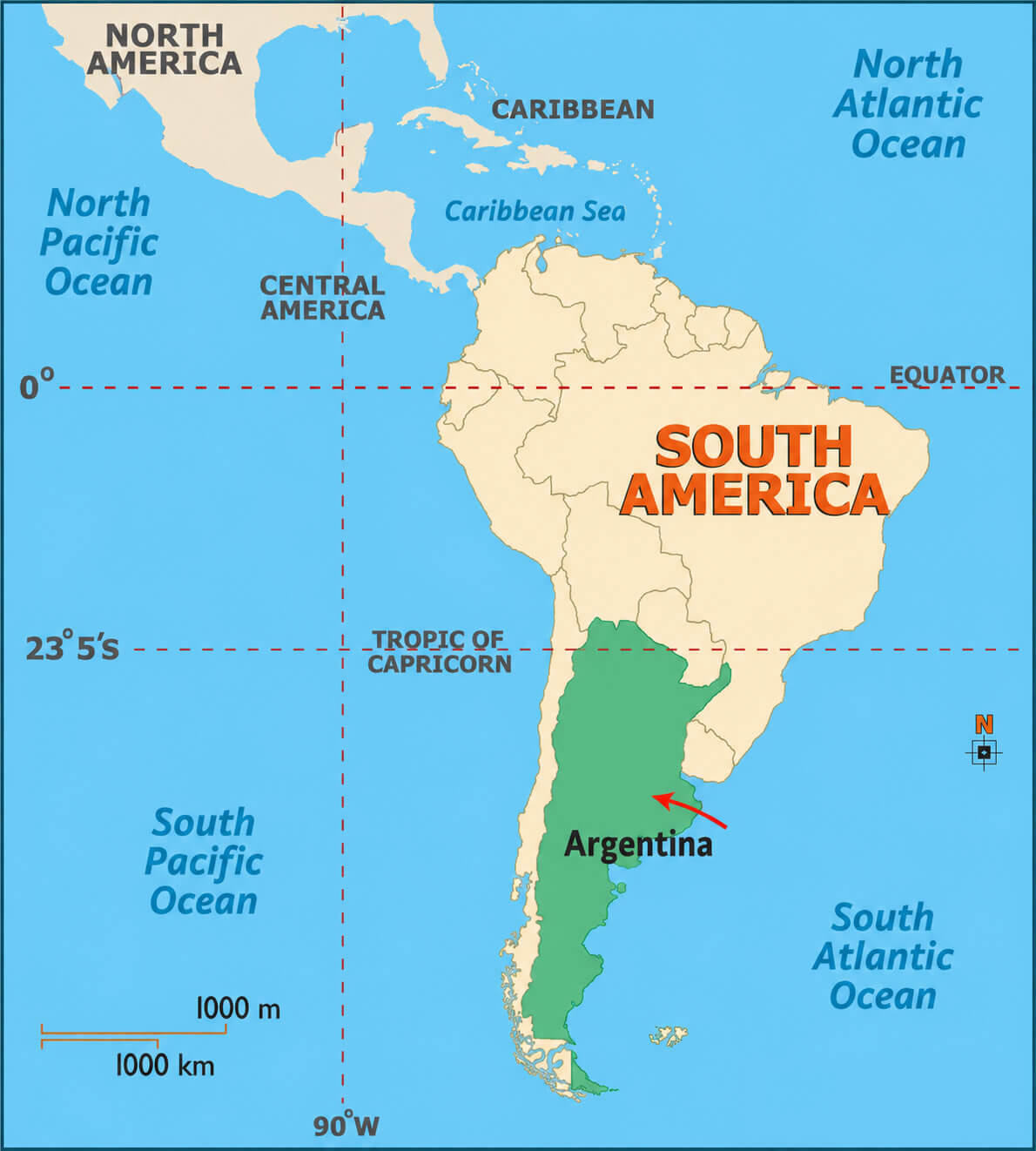 South America map with Argentina