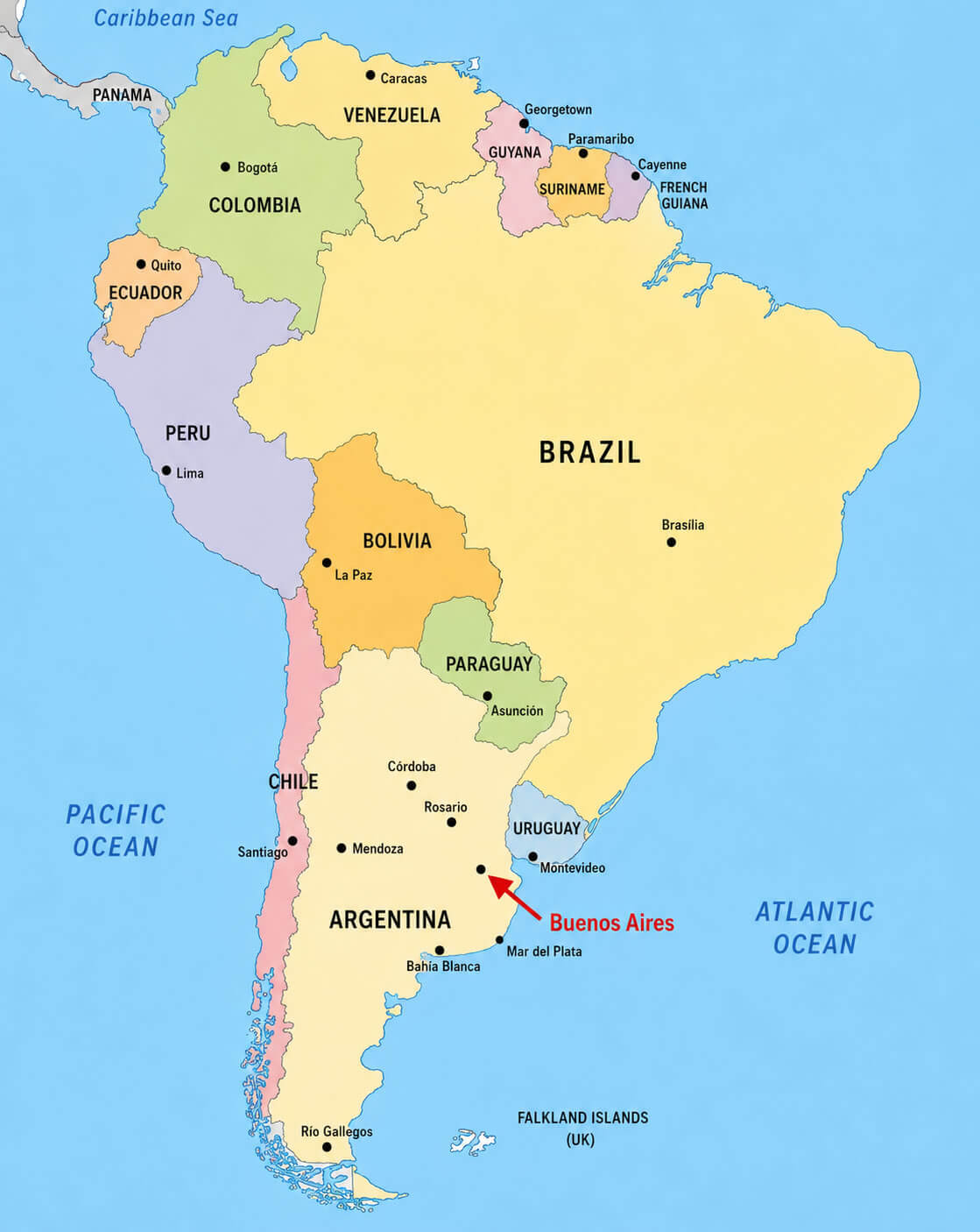 South America political map with Argentina