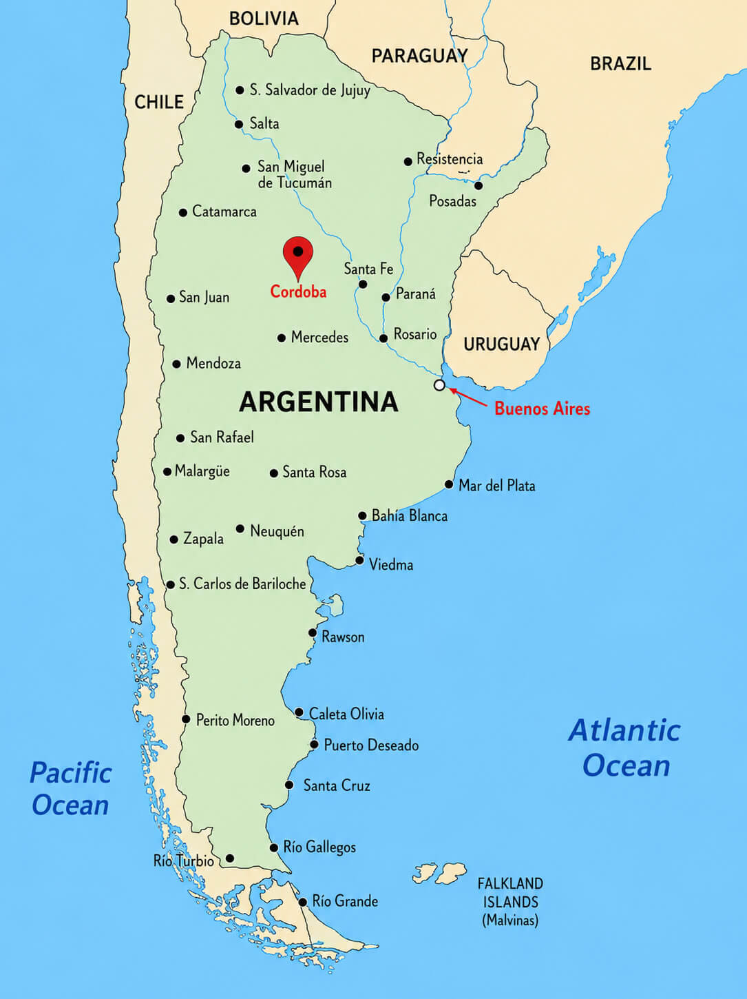 Argentina map with Cordoba