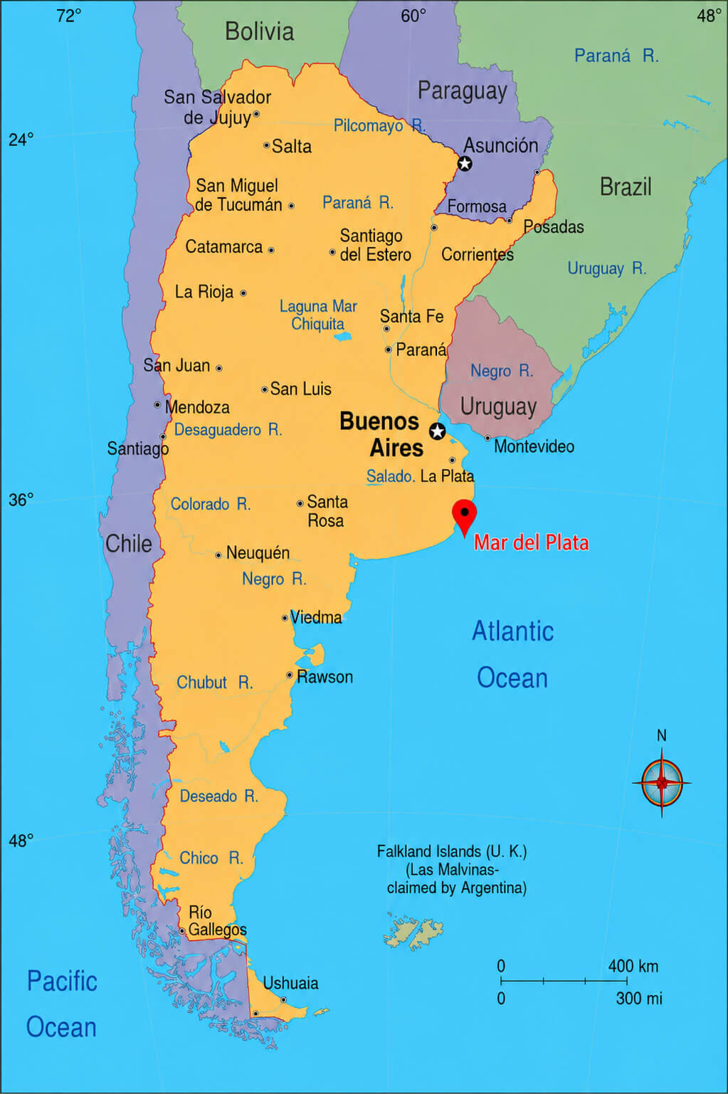 Argentina map with Mar del Plata