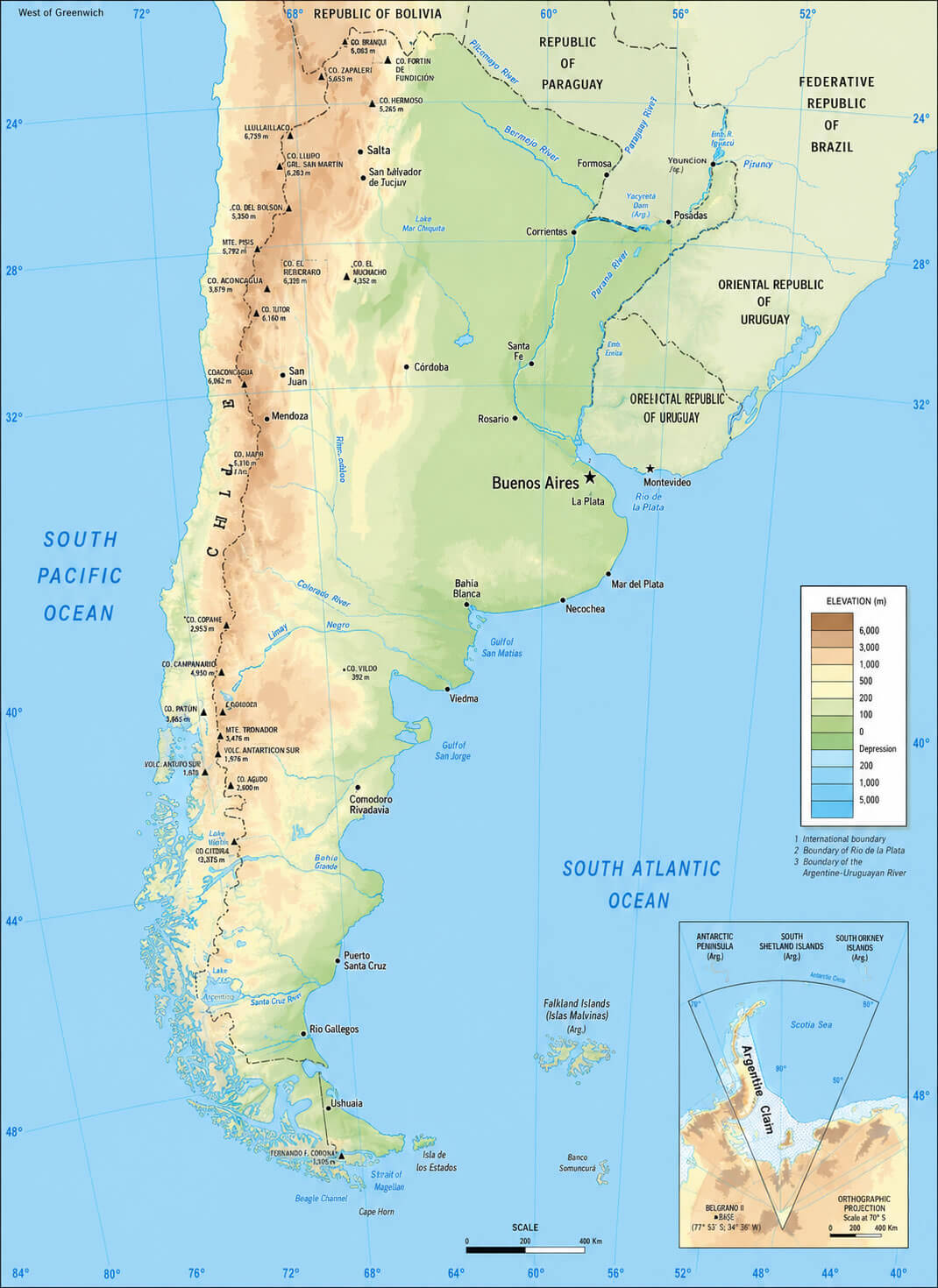 Argentina elevation map with Andes