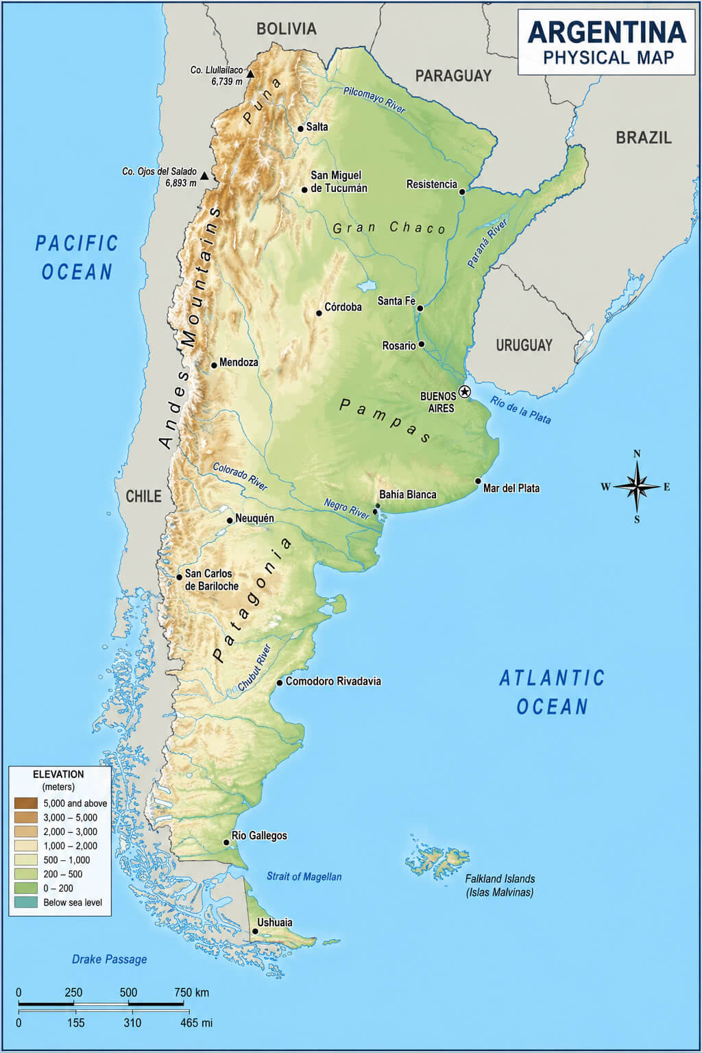 Argentina relief physical map