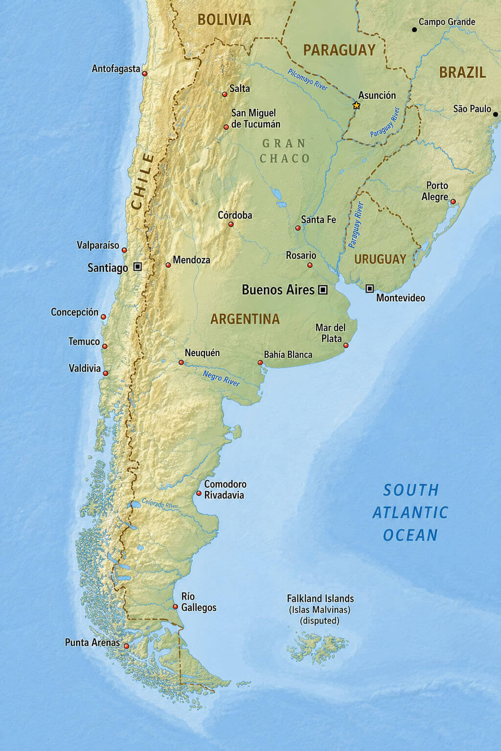 Argentina topographic map with Andes