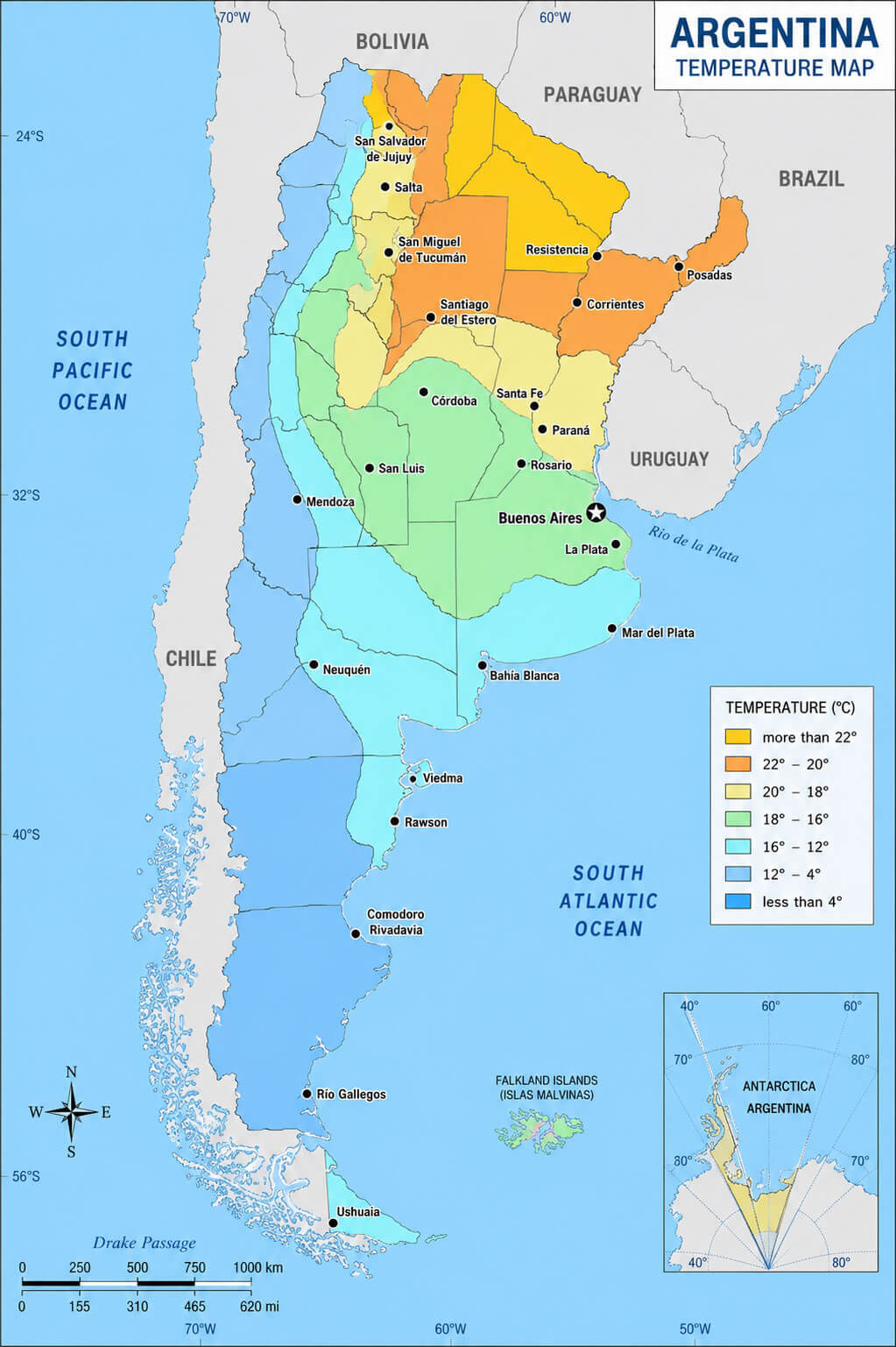 Argentina tempeture map