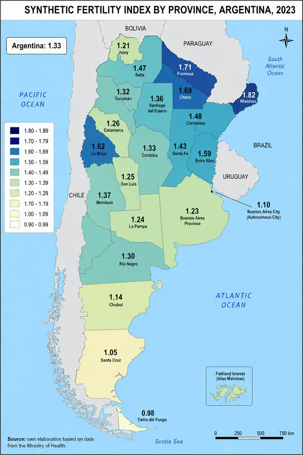 Argentina fertility rate map