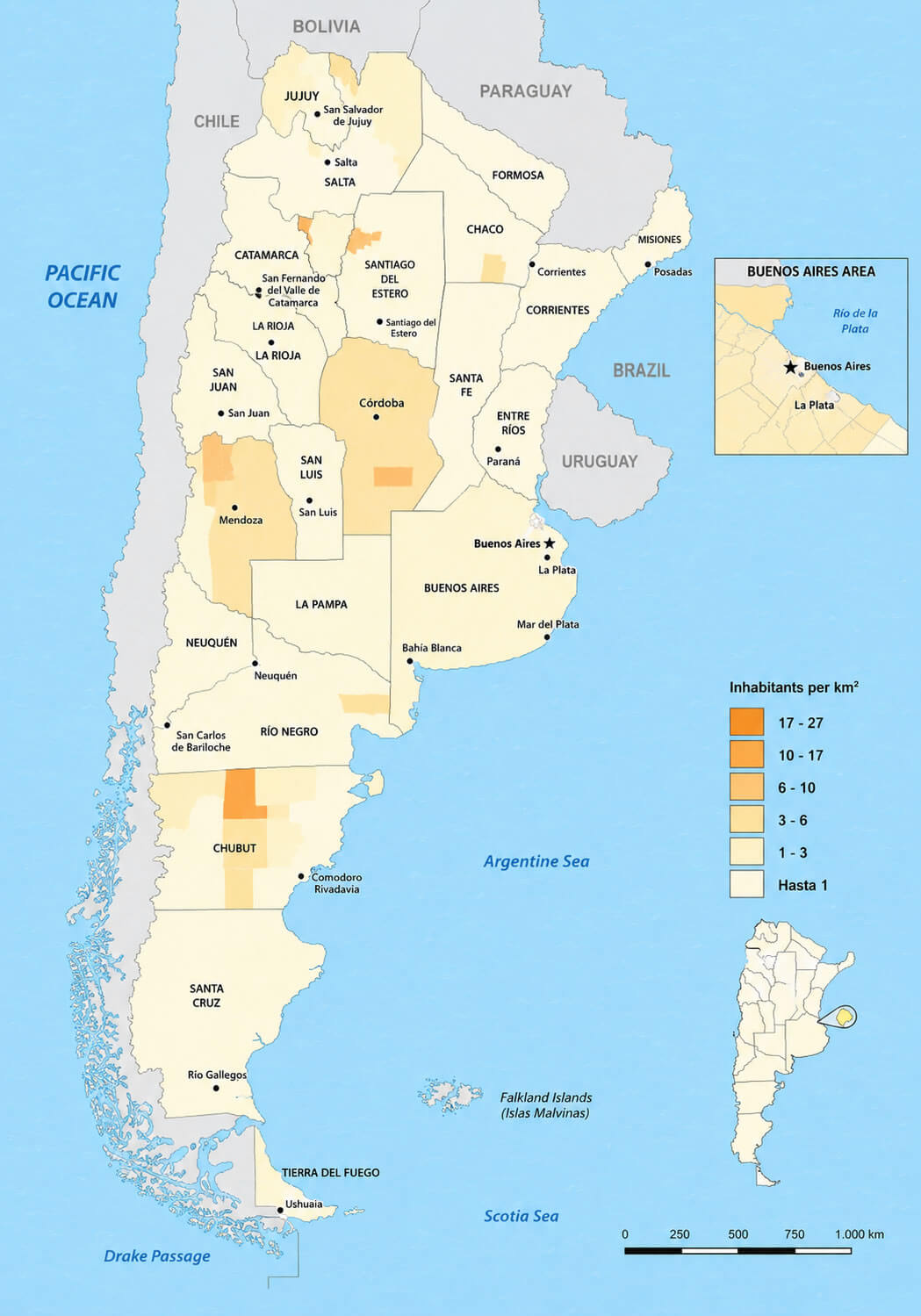 Argentina inhabitants density map