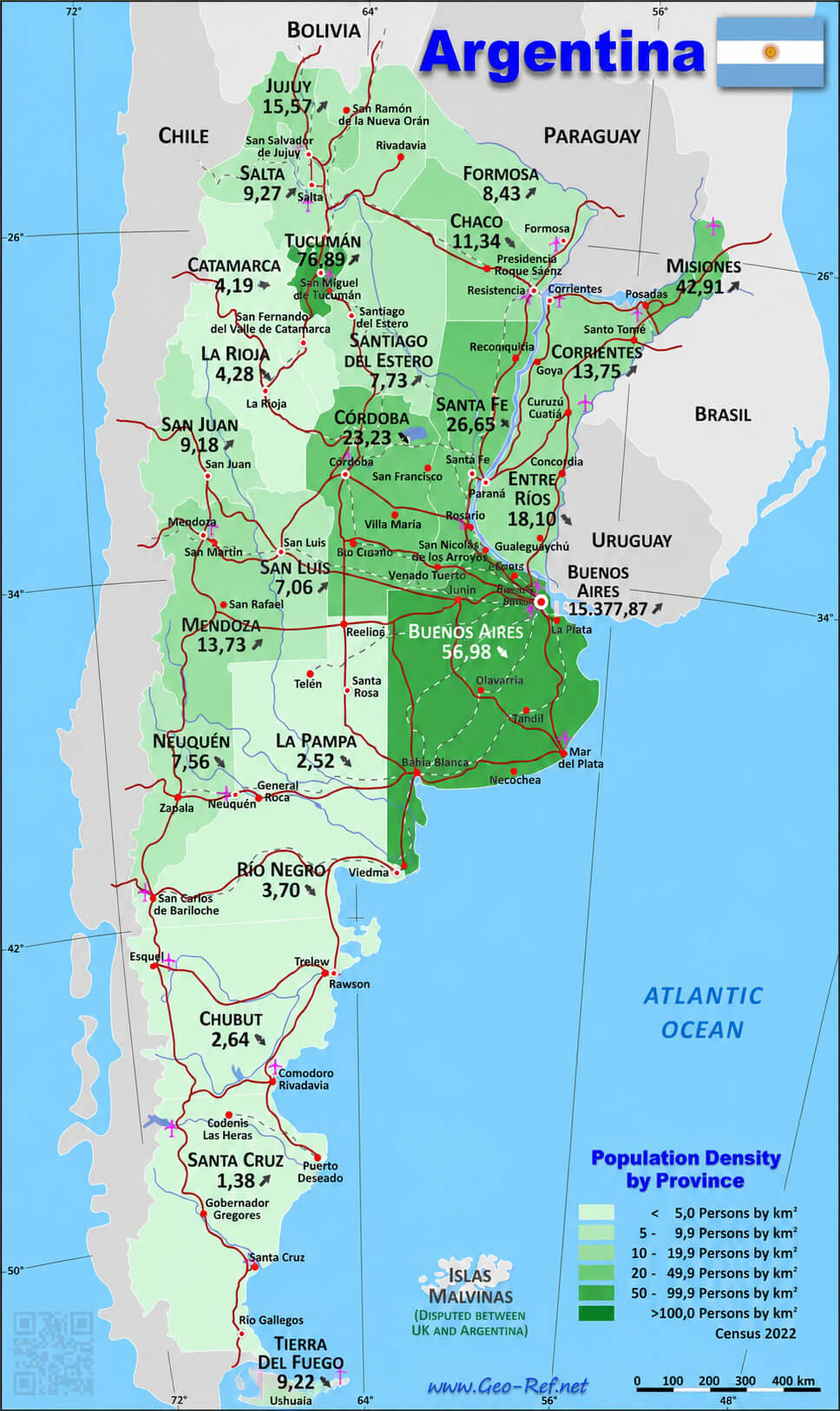 Argentina population distribution map