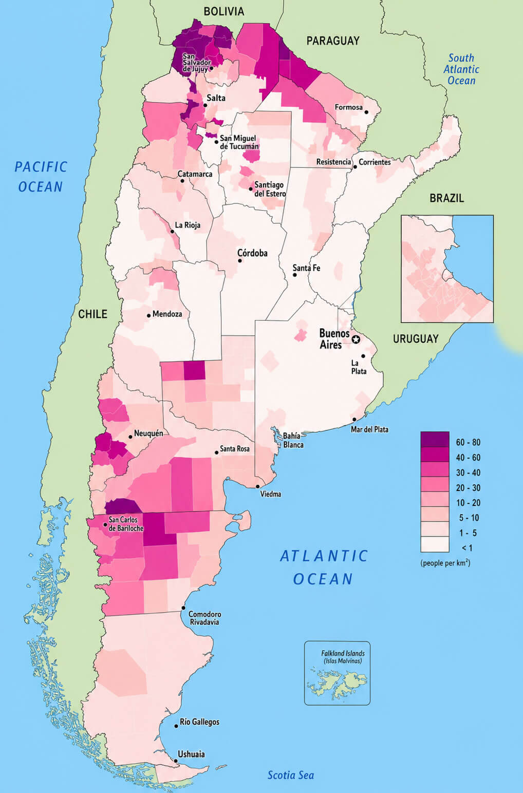 Argentina population map per kilometer square