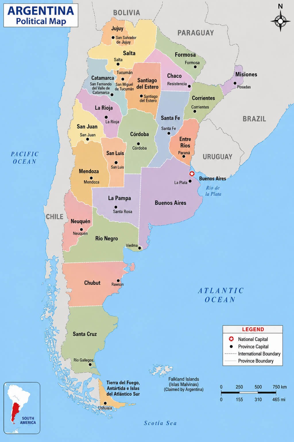 Argentina political divisions map