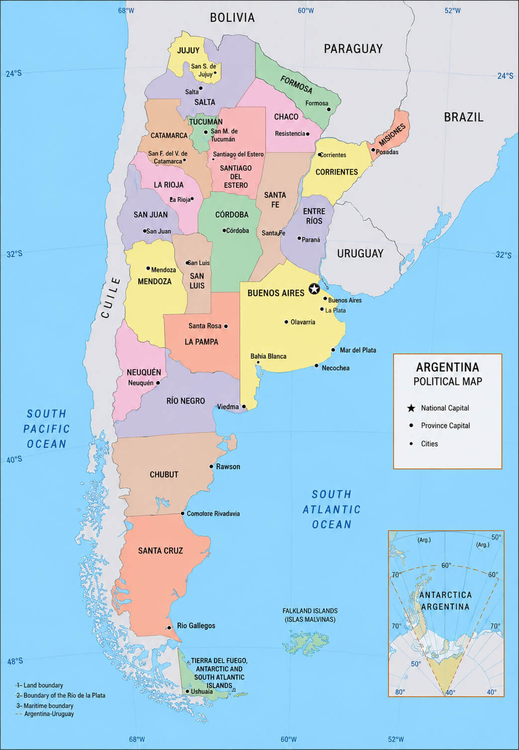 Argentina provinces map with cites
