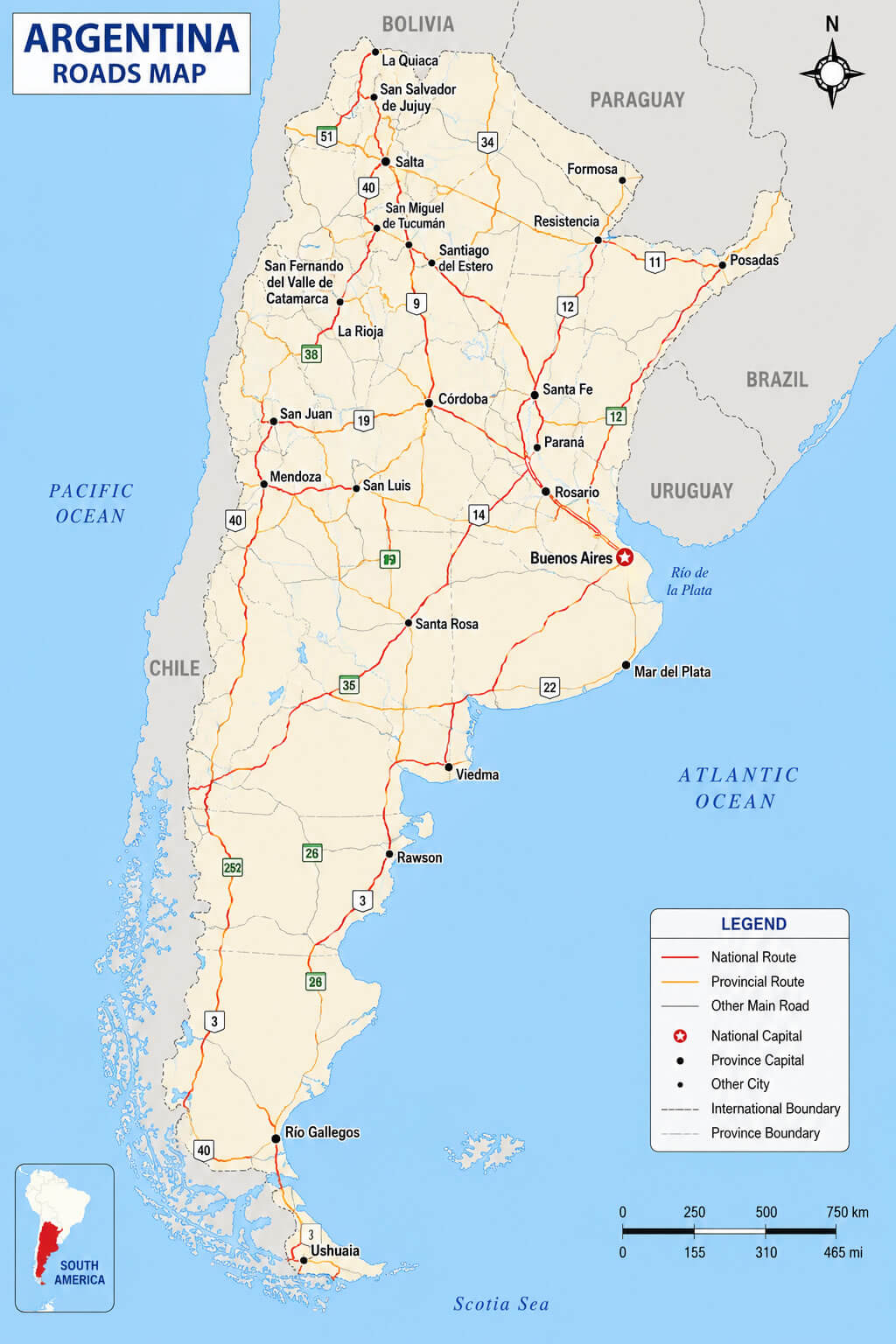 Argentina roads map