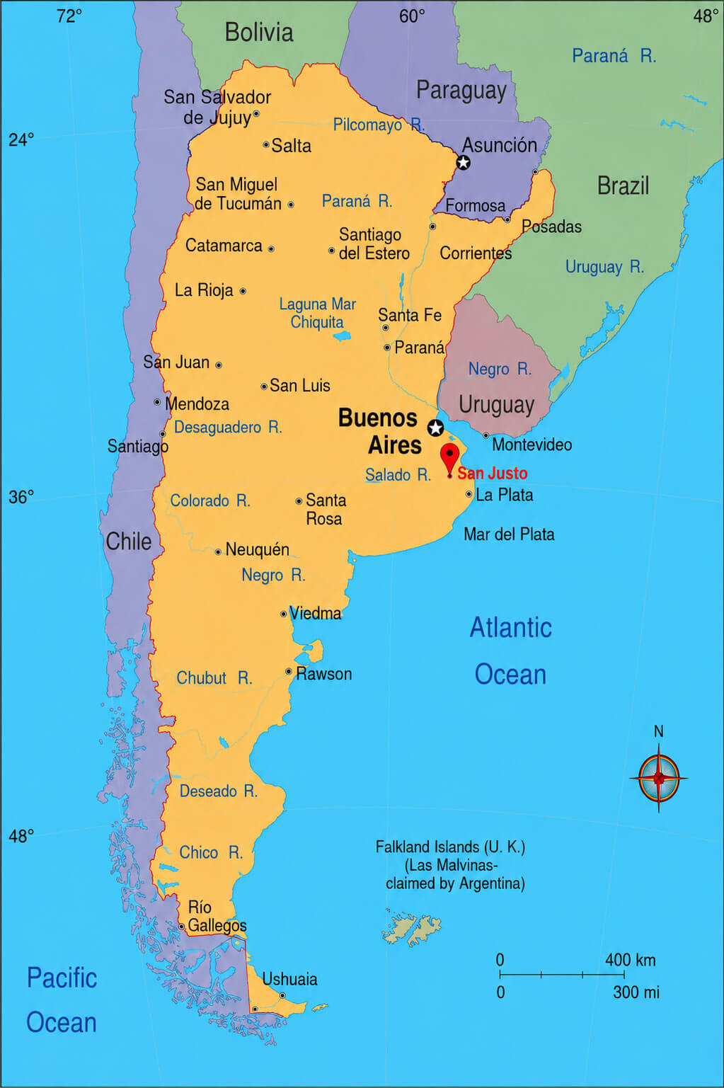 Argentina map with San Justo