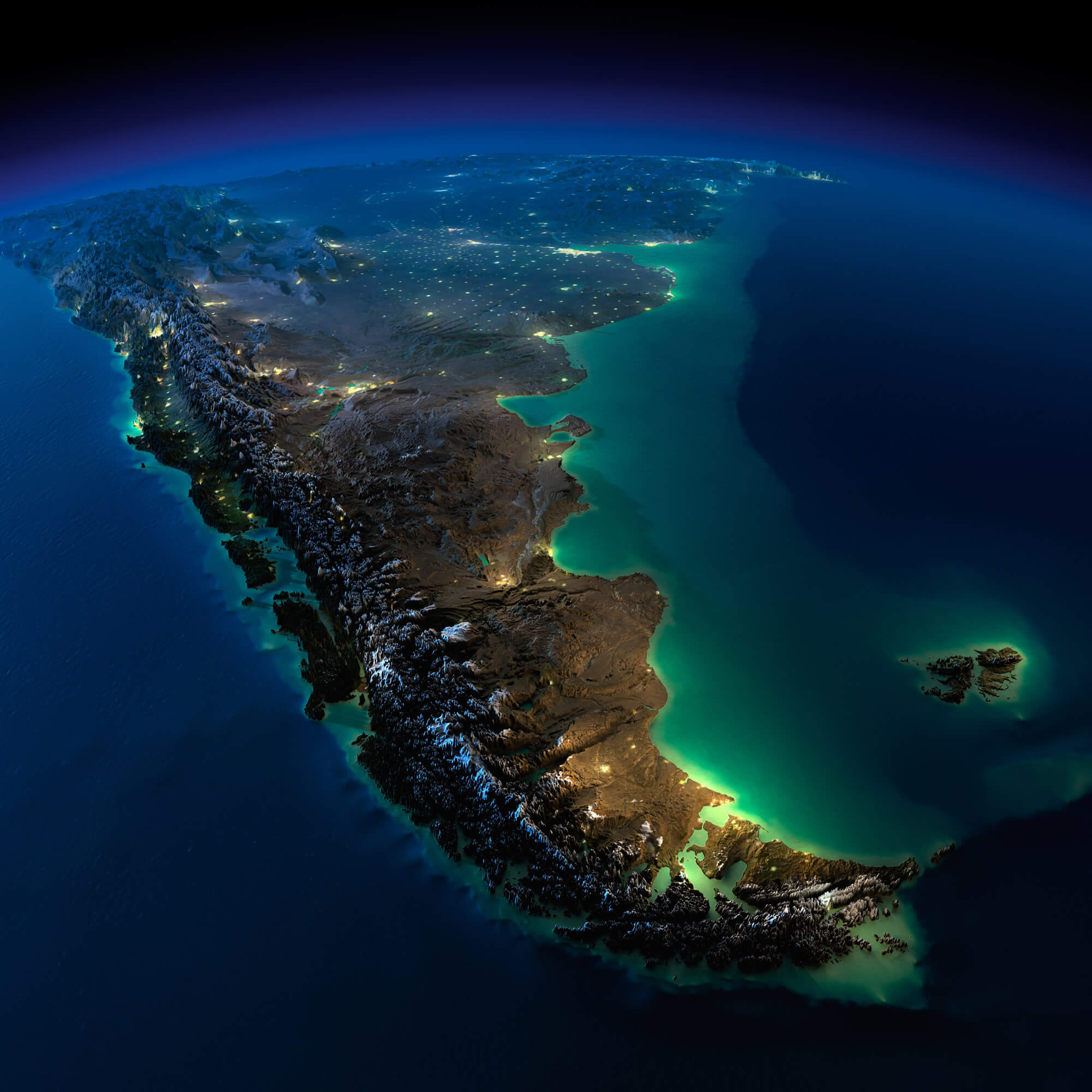 Argentina Earth at night map