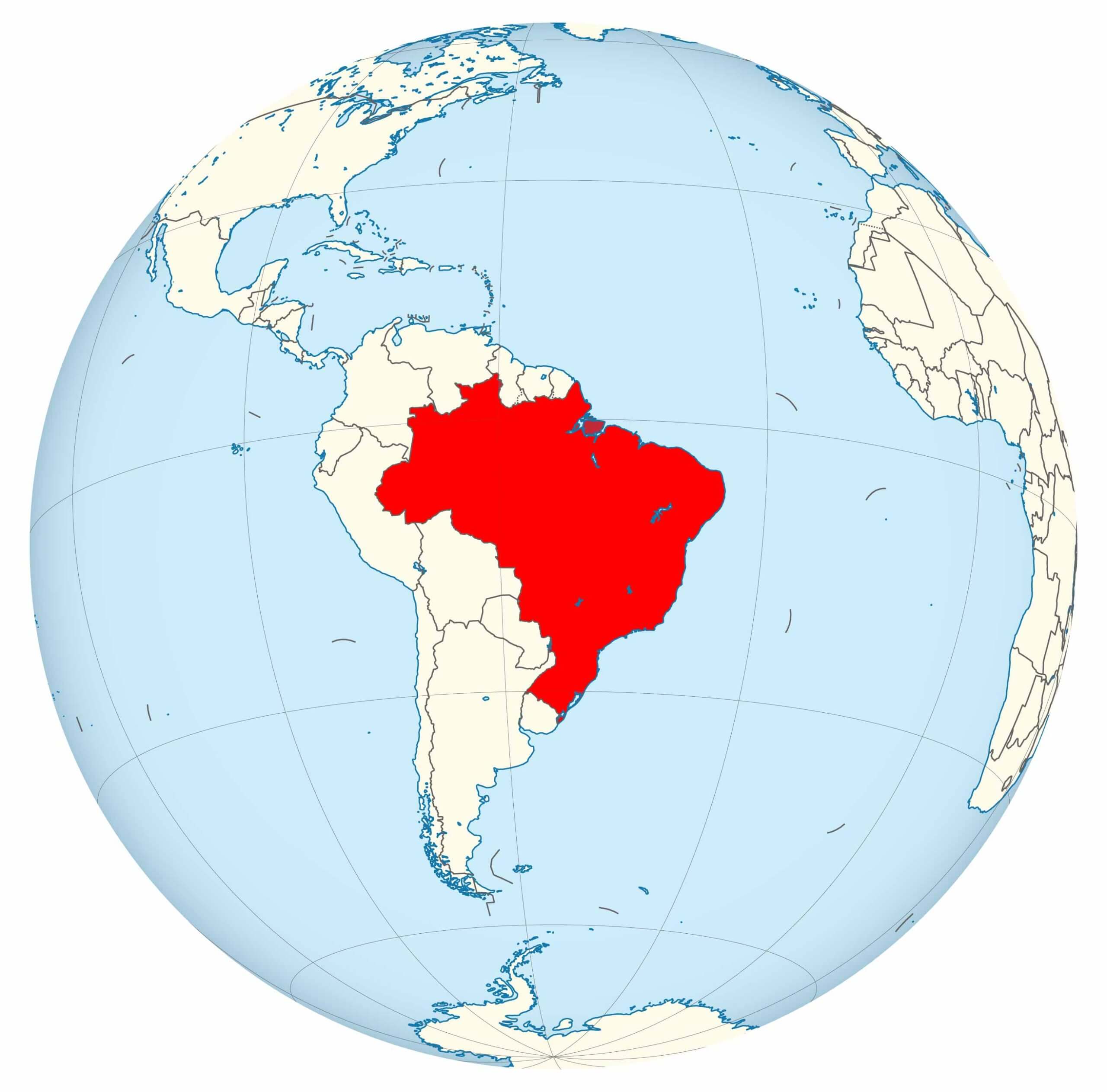 Map of Brazil location in the World map with longitude