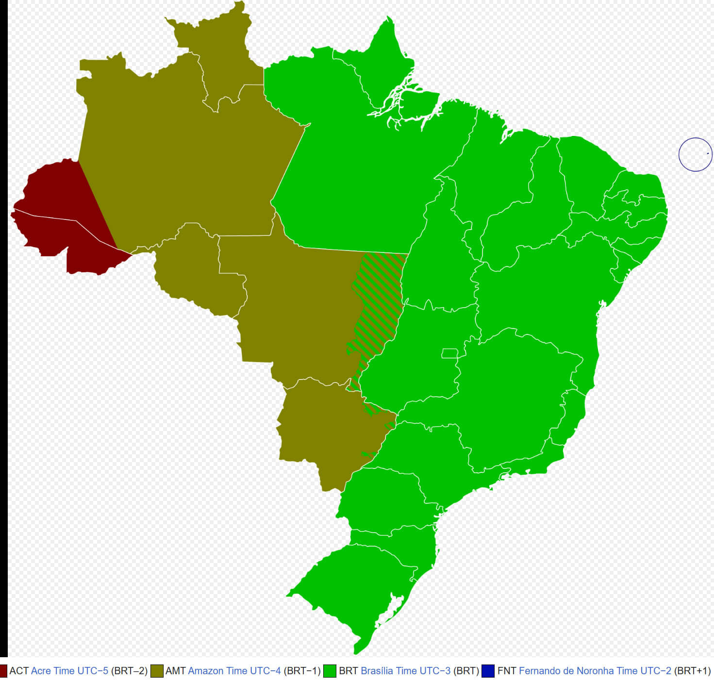 Time zones map of Brazil with UTC